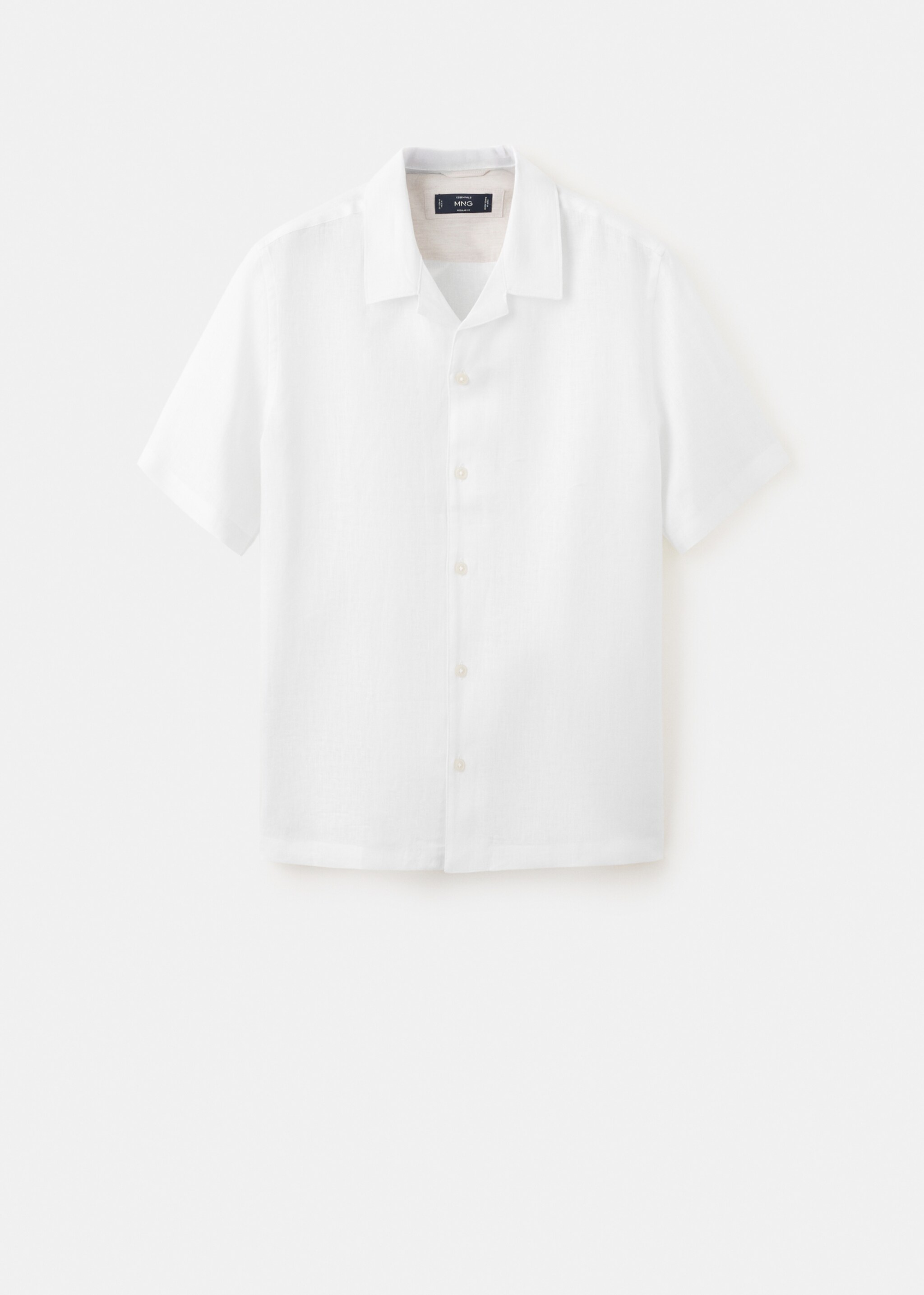 100% linen bowling-collar shirt - Article without model, White. Ref: 27075948-00.