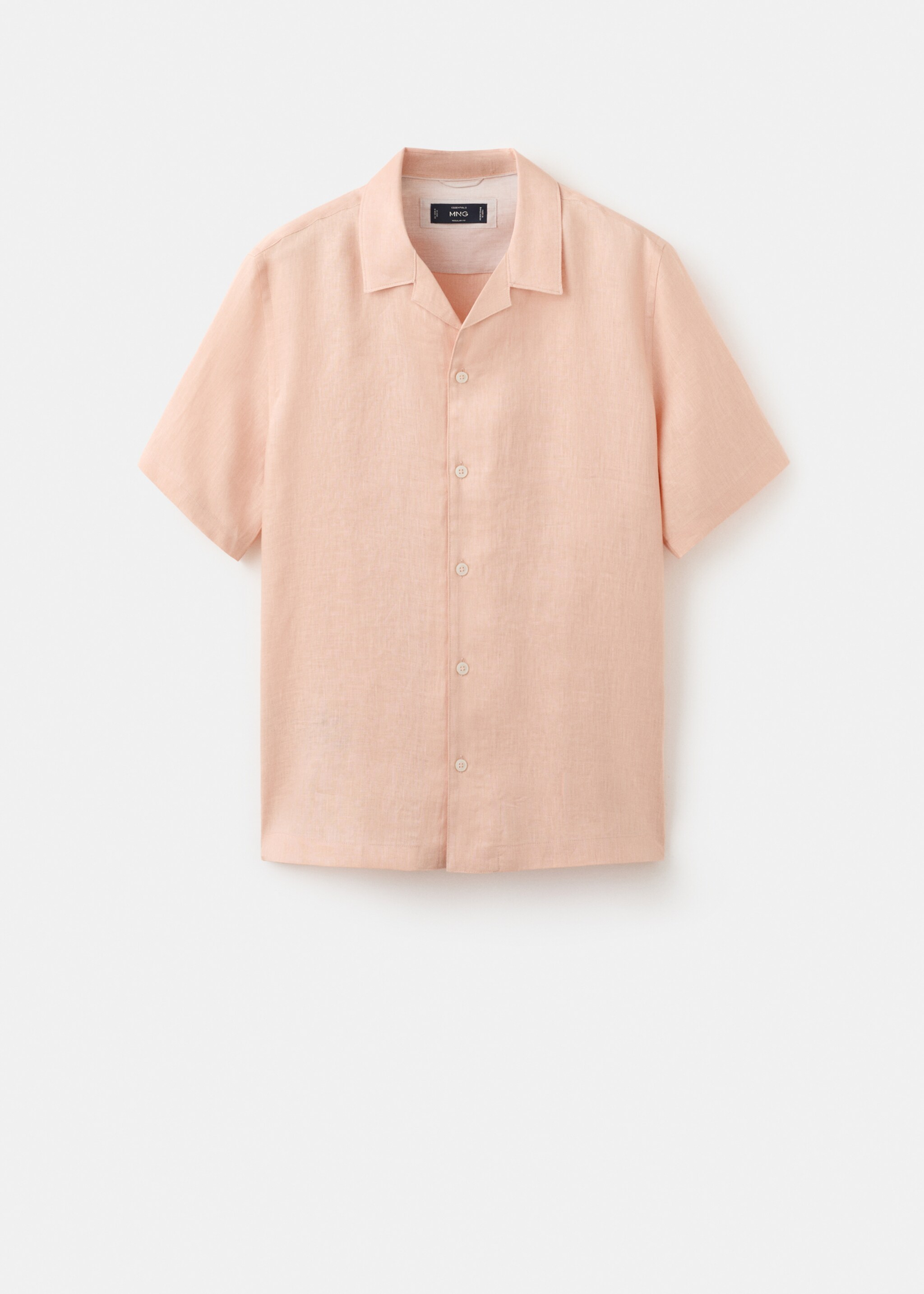 100% linen bowling-collar shirt - Article without model, Peach. Ref: 27075948-00.
