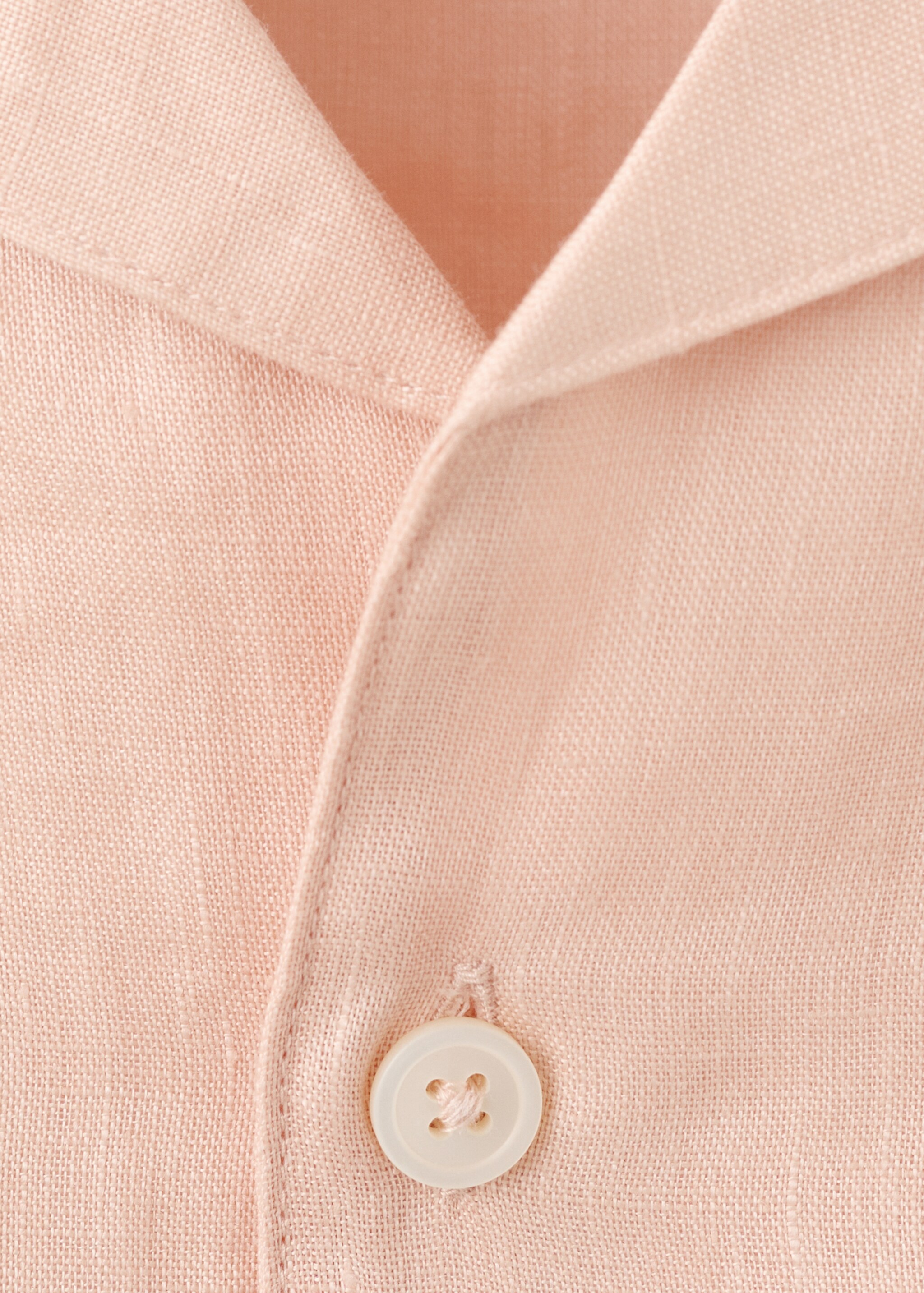 100% linen bowling-collar shirt - Details of the article 8, Peach. Ref: 27075948-00.