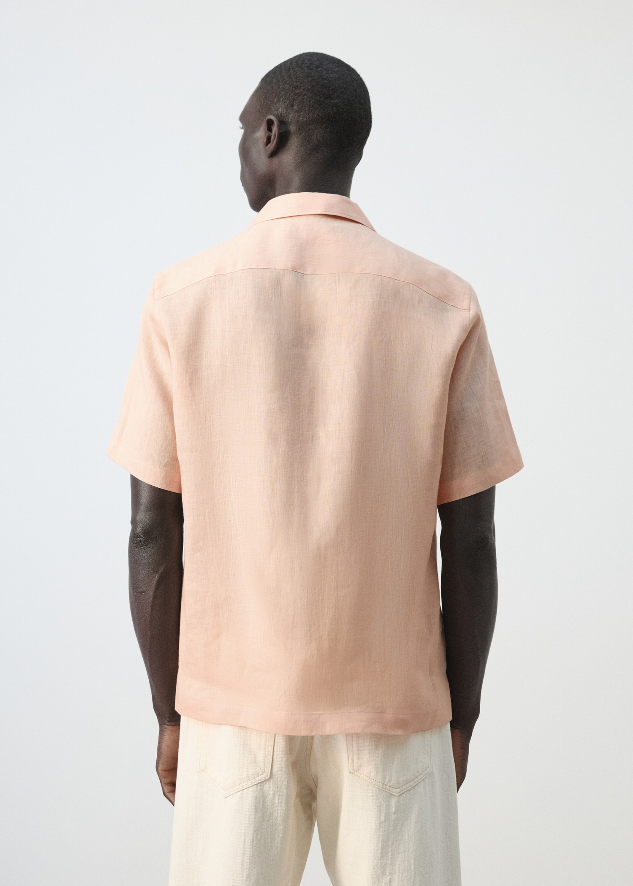 100% linen bowling-collar shirt - Reverse of the article, Peach. Ref: 27075948-00.