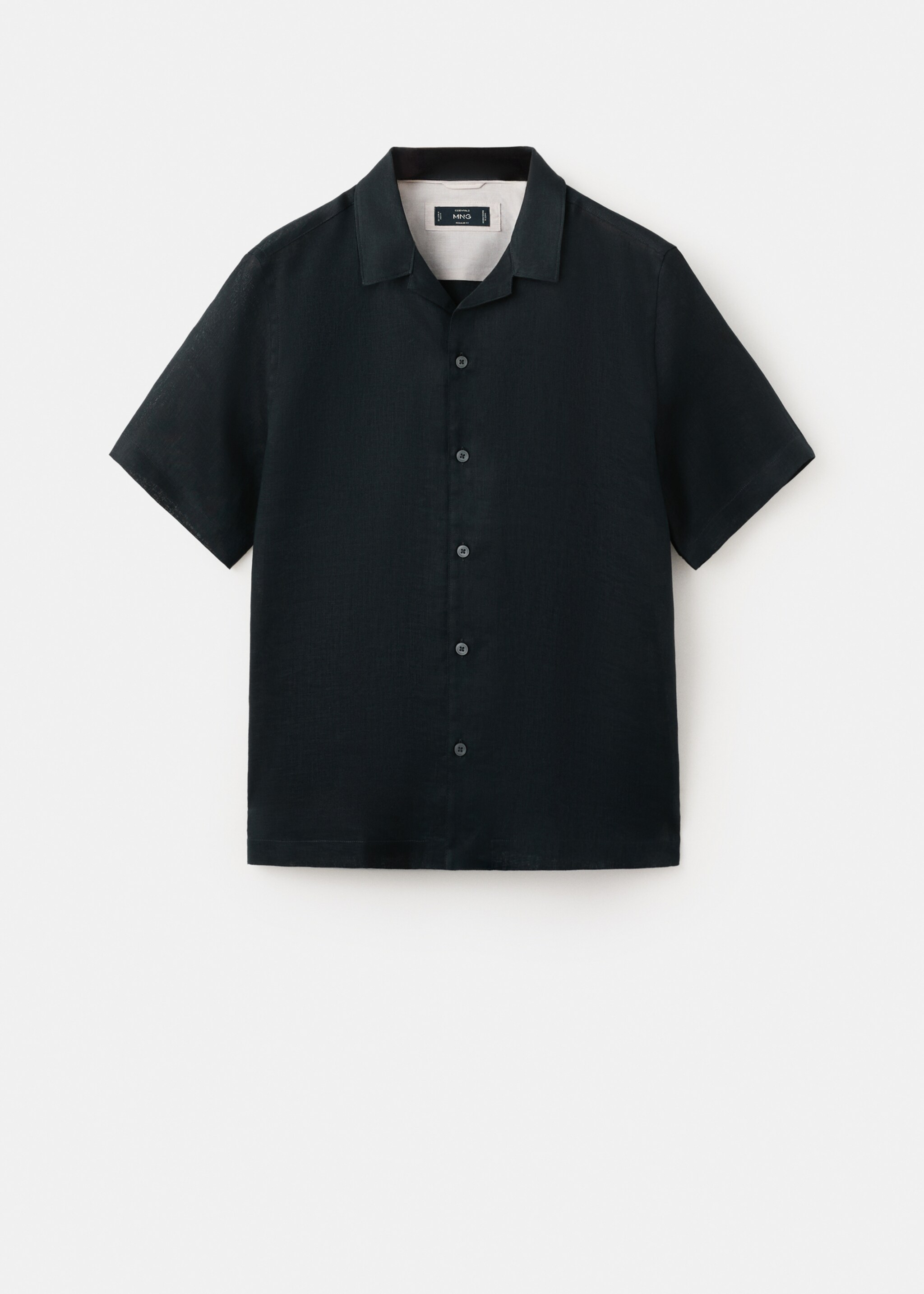 100% linen bowling-collar shirt - Article without model, Navy. Ref: 27075948-00.