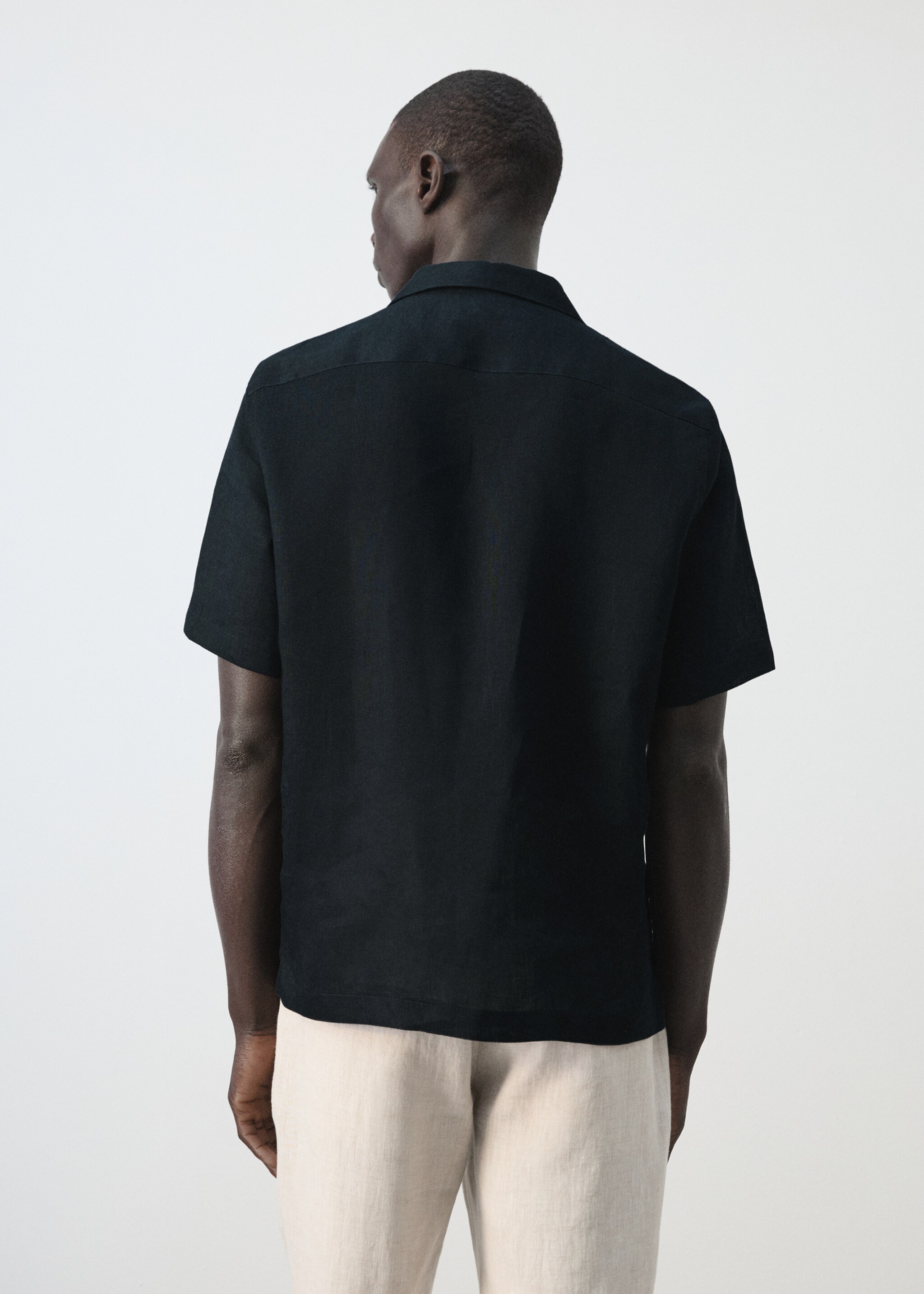 100% linen bowling-collar shirt - Reverse of the article, Navy. Ref: 27075948-00.