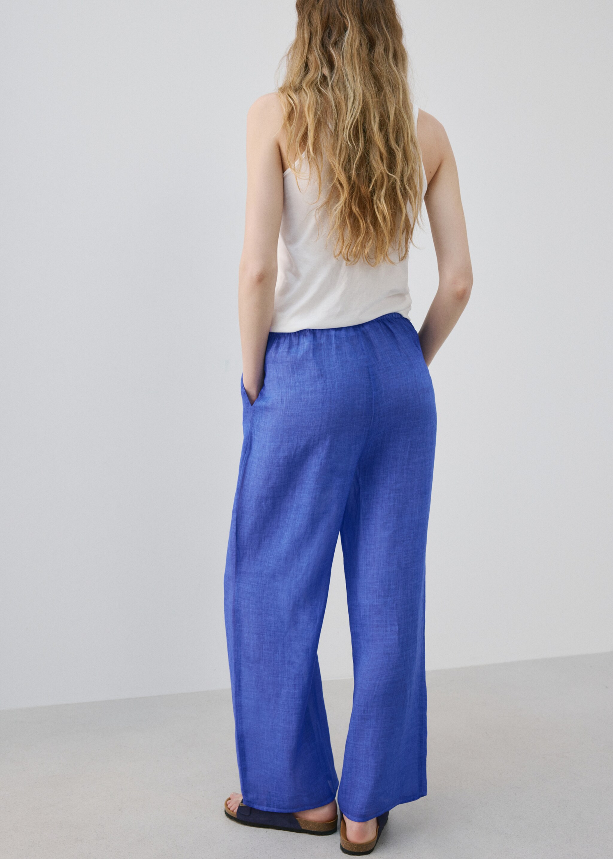 100% ramie trousers with an overdyed effect - Reverse of the article, Blue. Ref: 27075972-00.