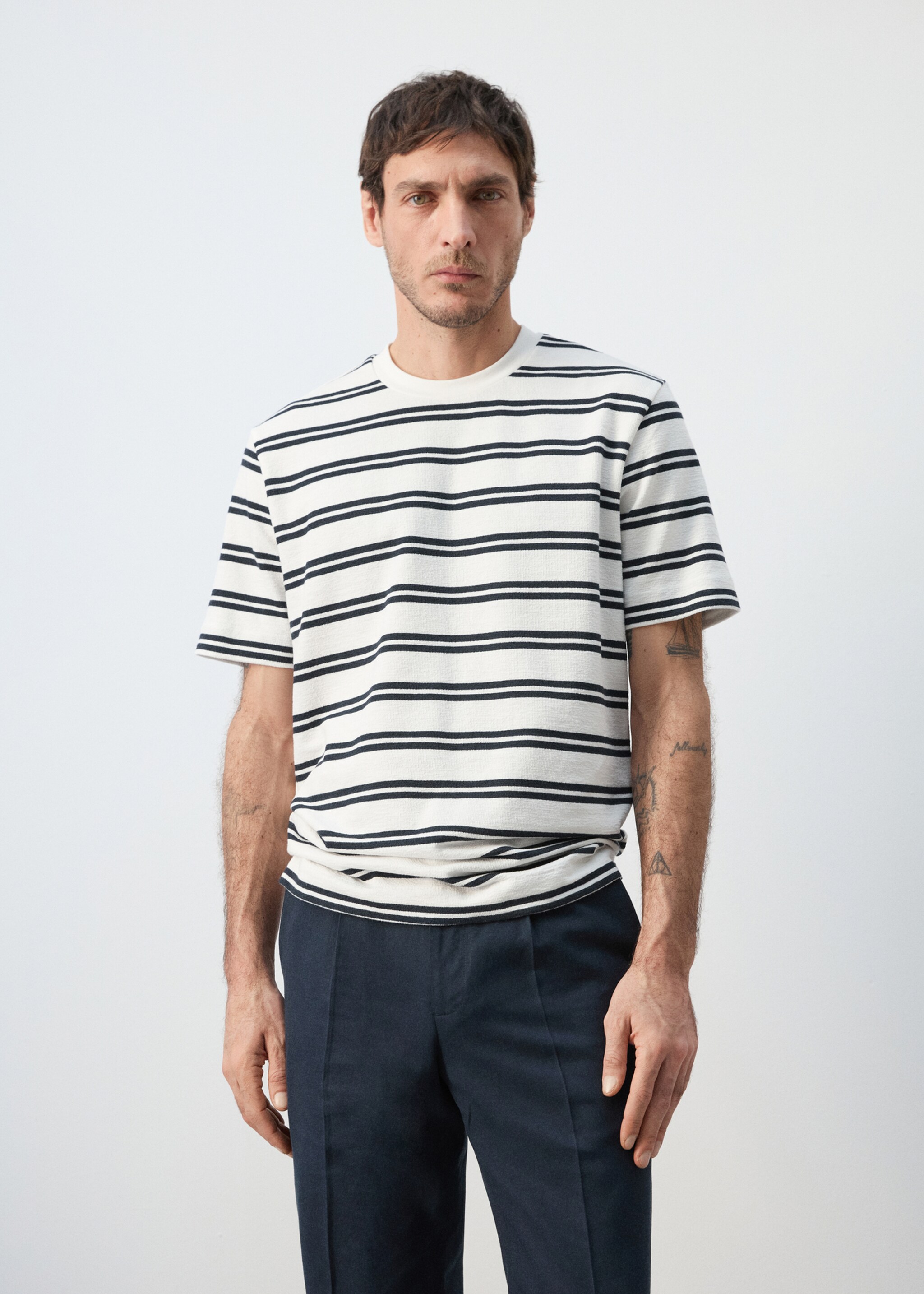 Regular fit striped T-shirt - Medium plane, White. Ref: 27075987-00.