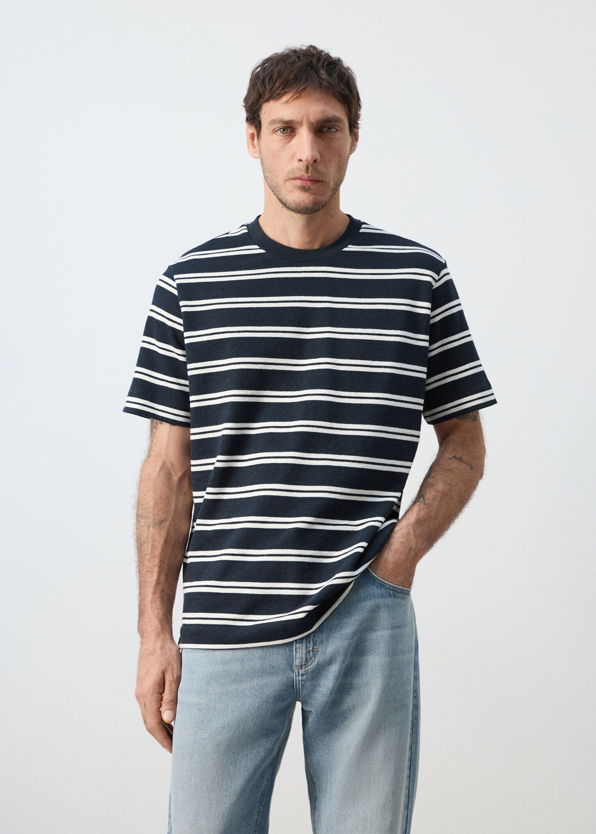 Camiseta regular fit rayas - Plano medio, Azul marino. Ref: 27075987-00.