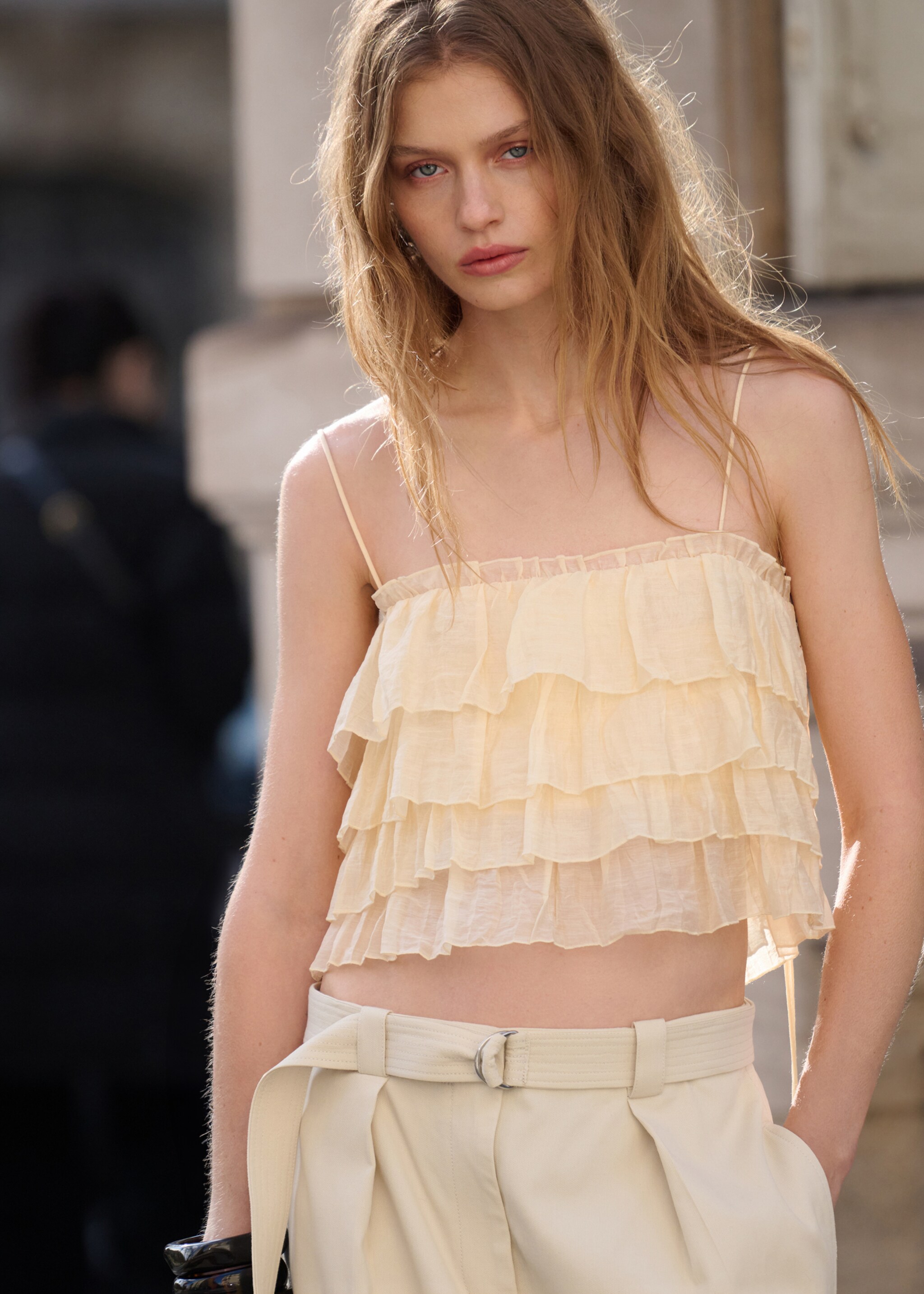 Ruffled lyocell top - Medium plane, Ecru. Ref: 27075996-00.