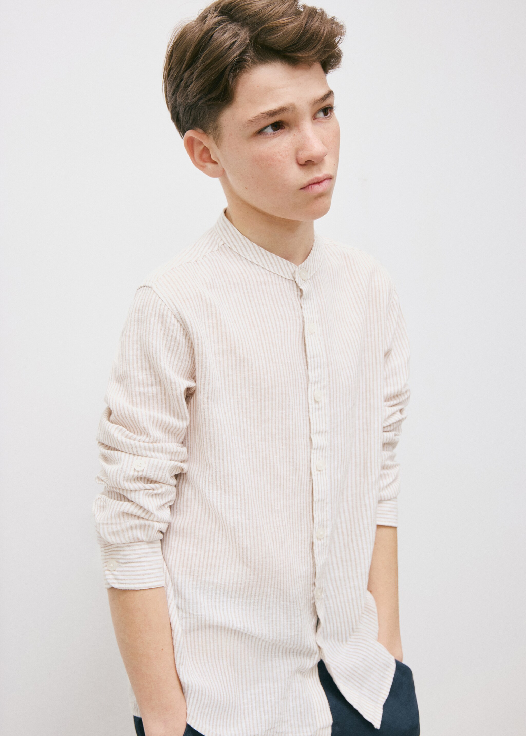 Striped linen-blend shirt - Medium plane, Sand. Ref: 27076338-00.