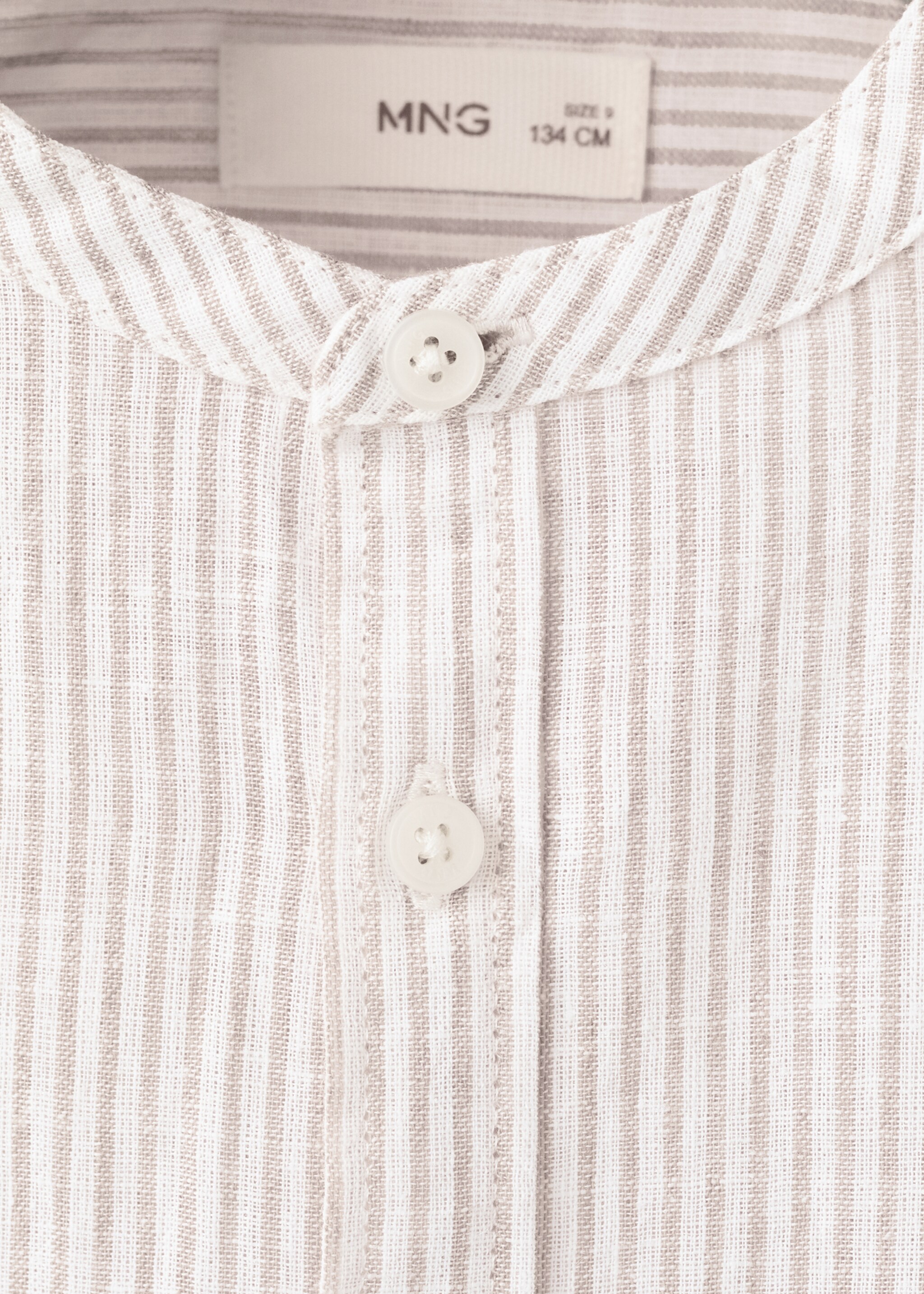 Striped linen-blend shirt - Details of the article 8, Sand. Ref: 27076338-00.
