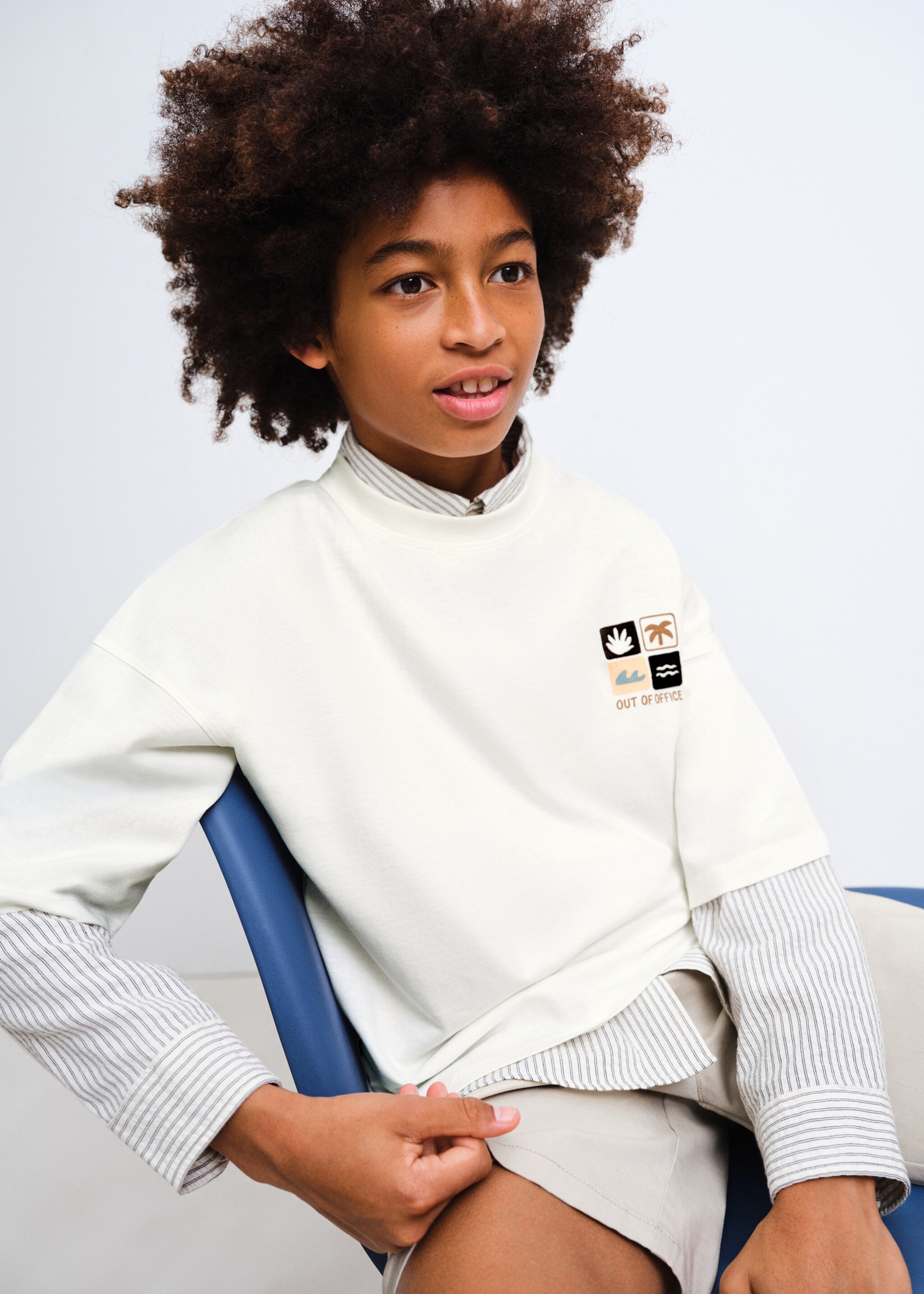 T-shirt oversize coton imprimé - Détail de l'article 1, Blanc cassé. Ref: 27076340-00.