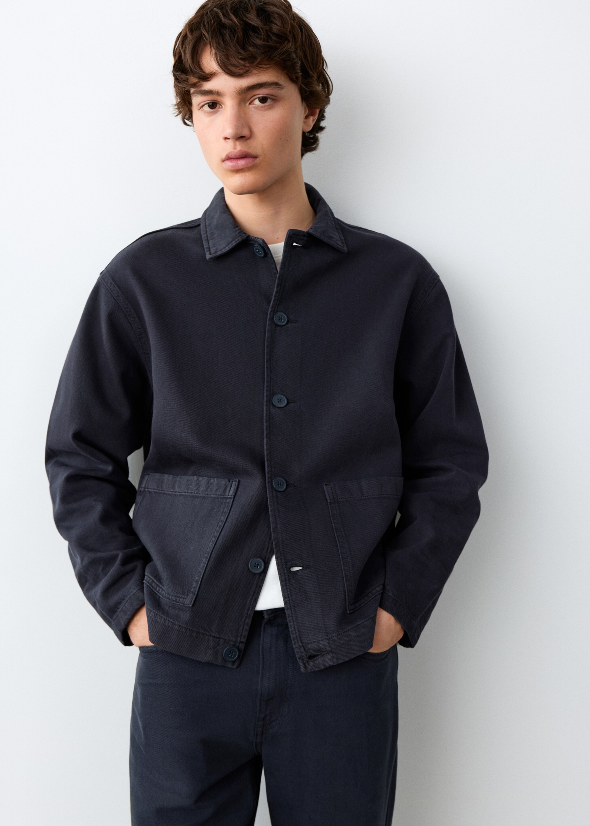 Pocketed cotton overshirt - Medium plane, Dark Navy. Ref: 27076343-00.