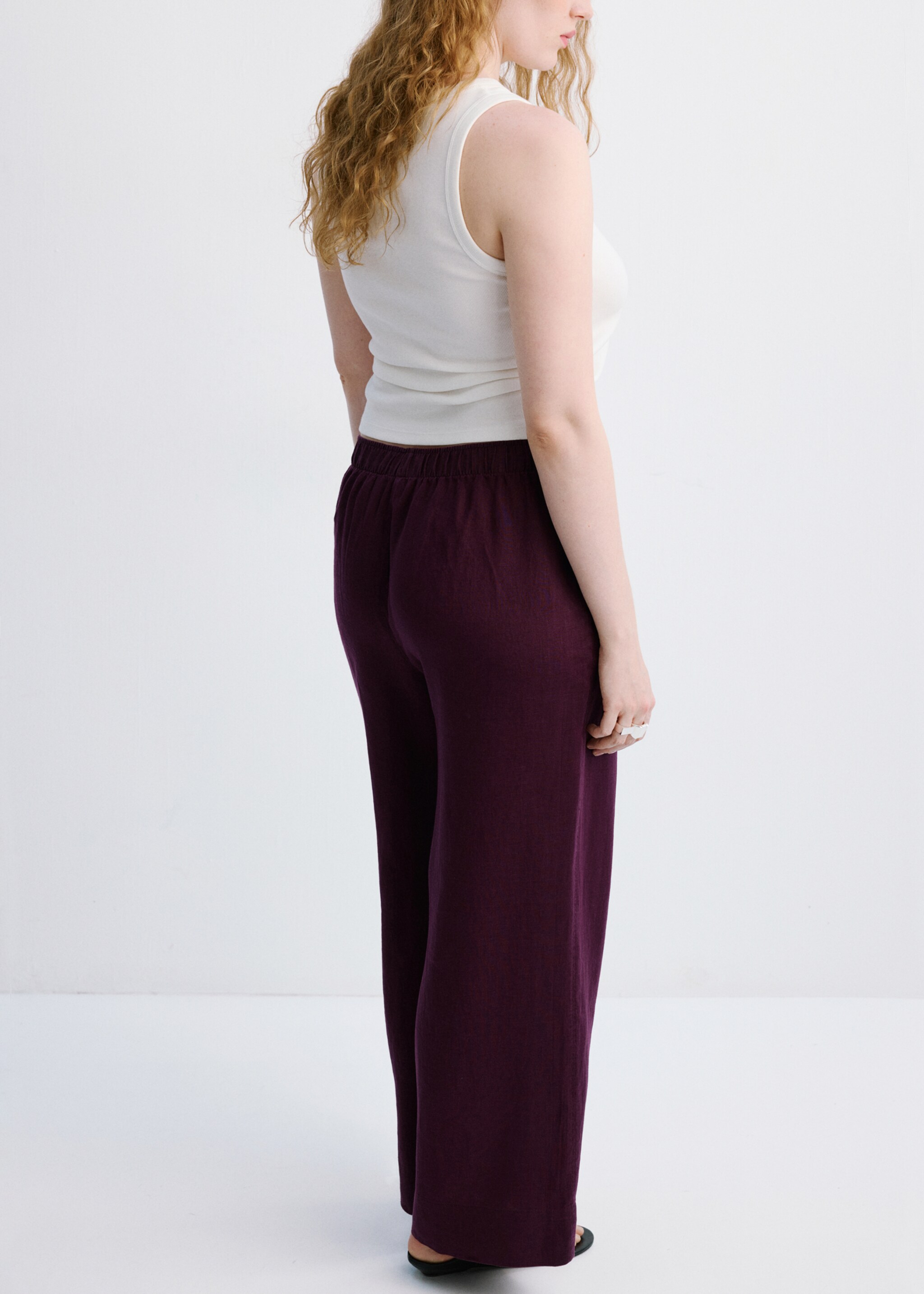 Straight linen-blend trousers - Details of the article 4, Plum. Ref: 27076356-00.