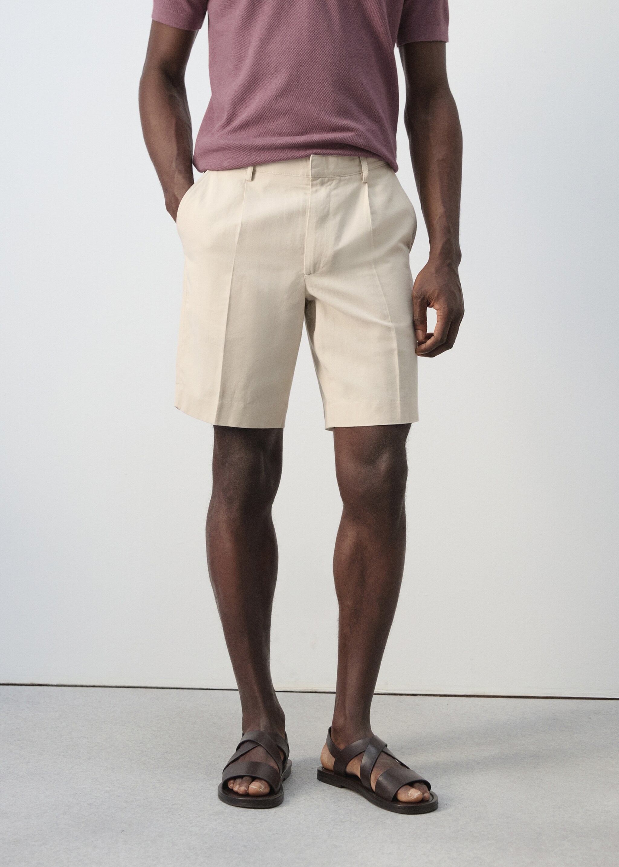 Regular fit cotton-linen Bermuda shorts - Medium plane, Sand. Ref: 27076709-00.