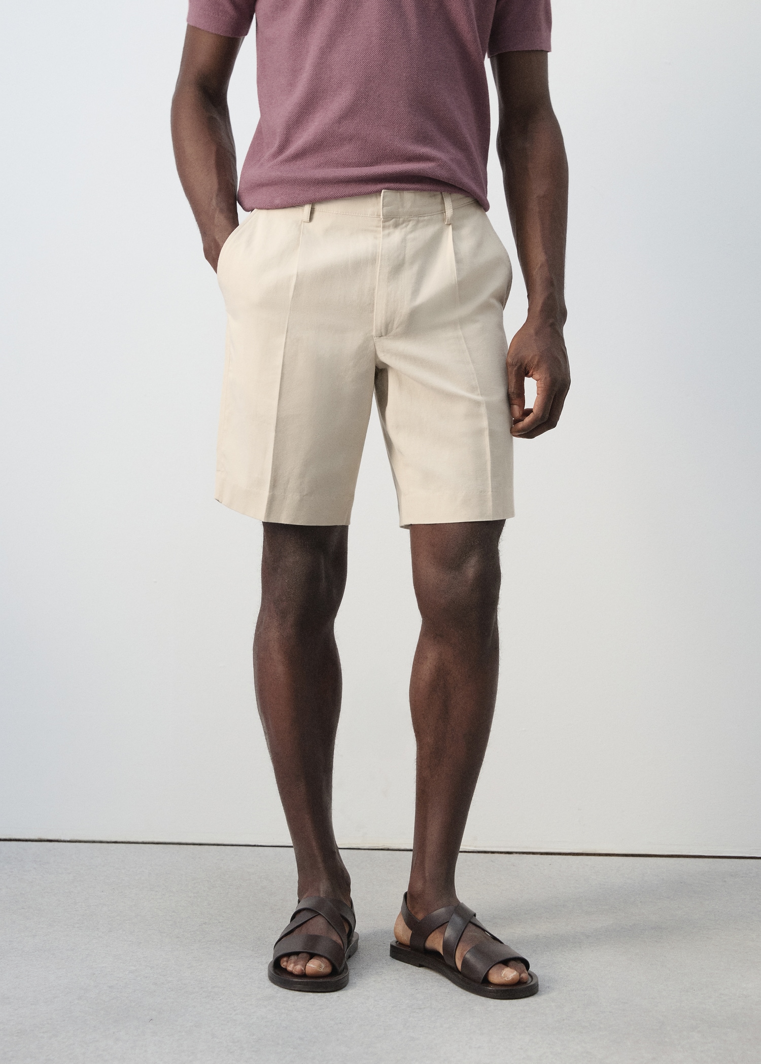 Regular fit cotton-linen Bermuda shorts - Medium plane