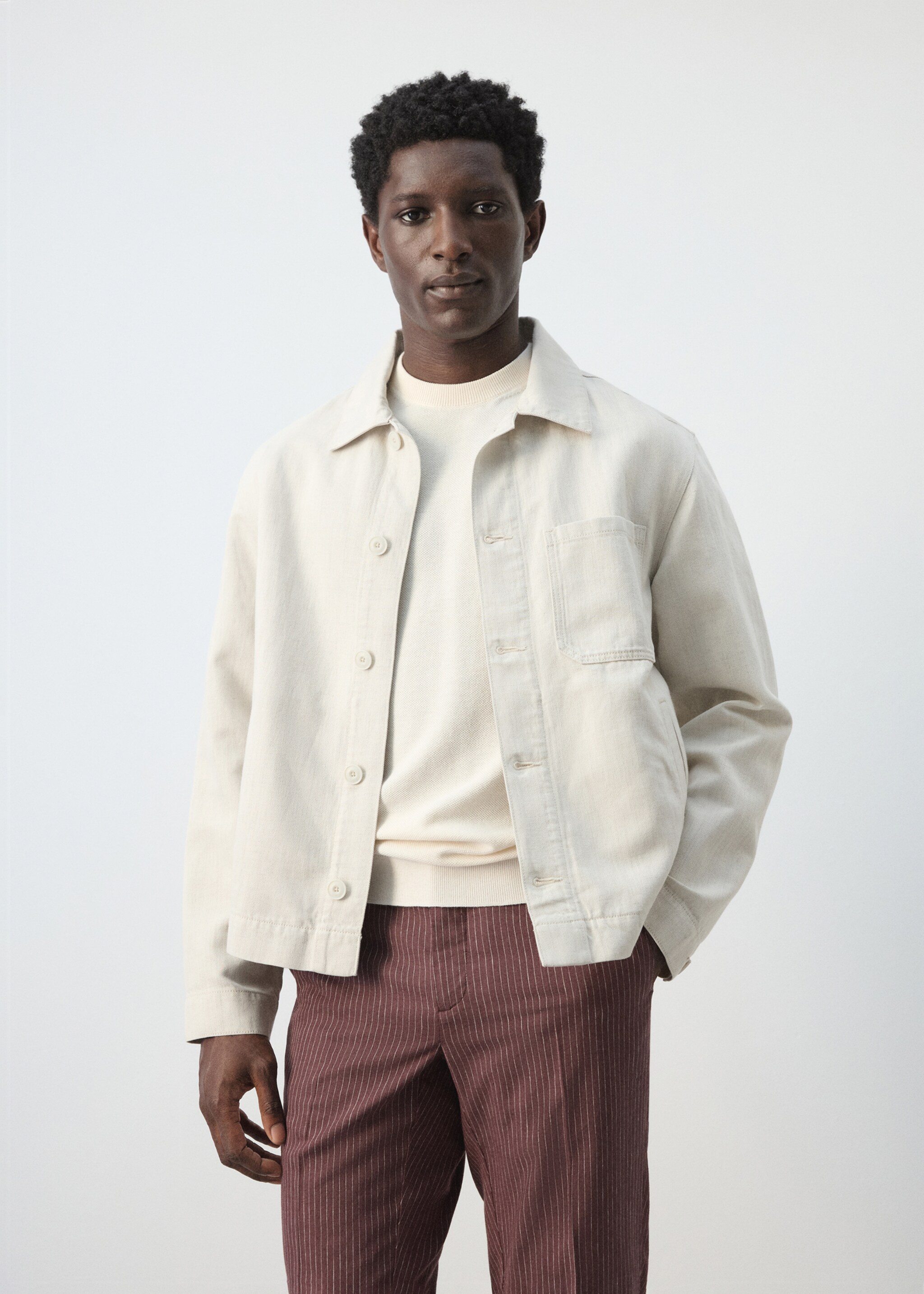 Cotton linen denim jacket - Medium plane, Ecru. Ref: 27076710-00.