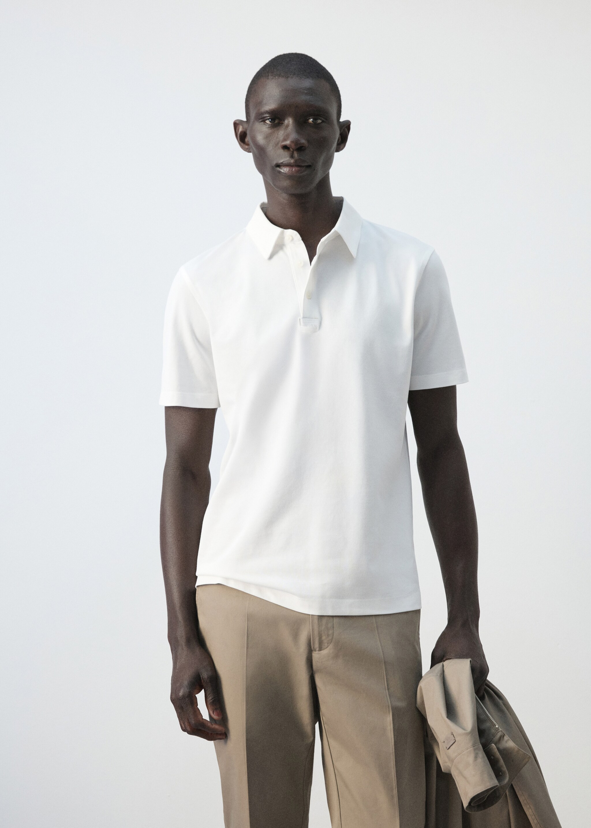 修身版型珠地布Polo衫 - null, 白色. Ref: 27076711-00.