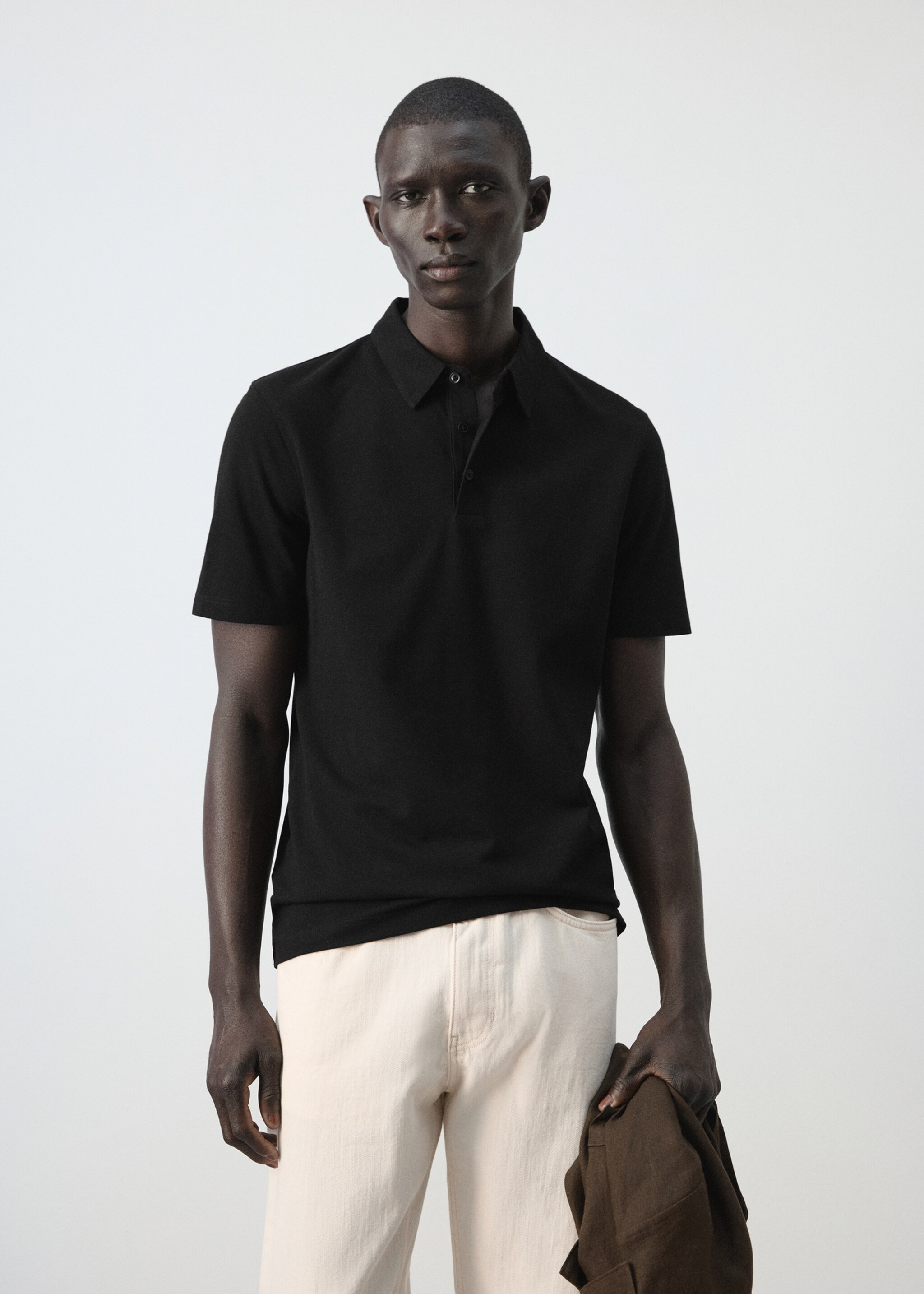 修身版型珠地布Polo衫 - null, 黑色. Ref: 27076711-00.