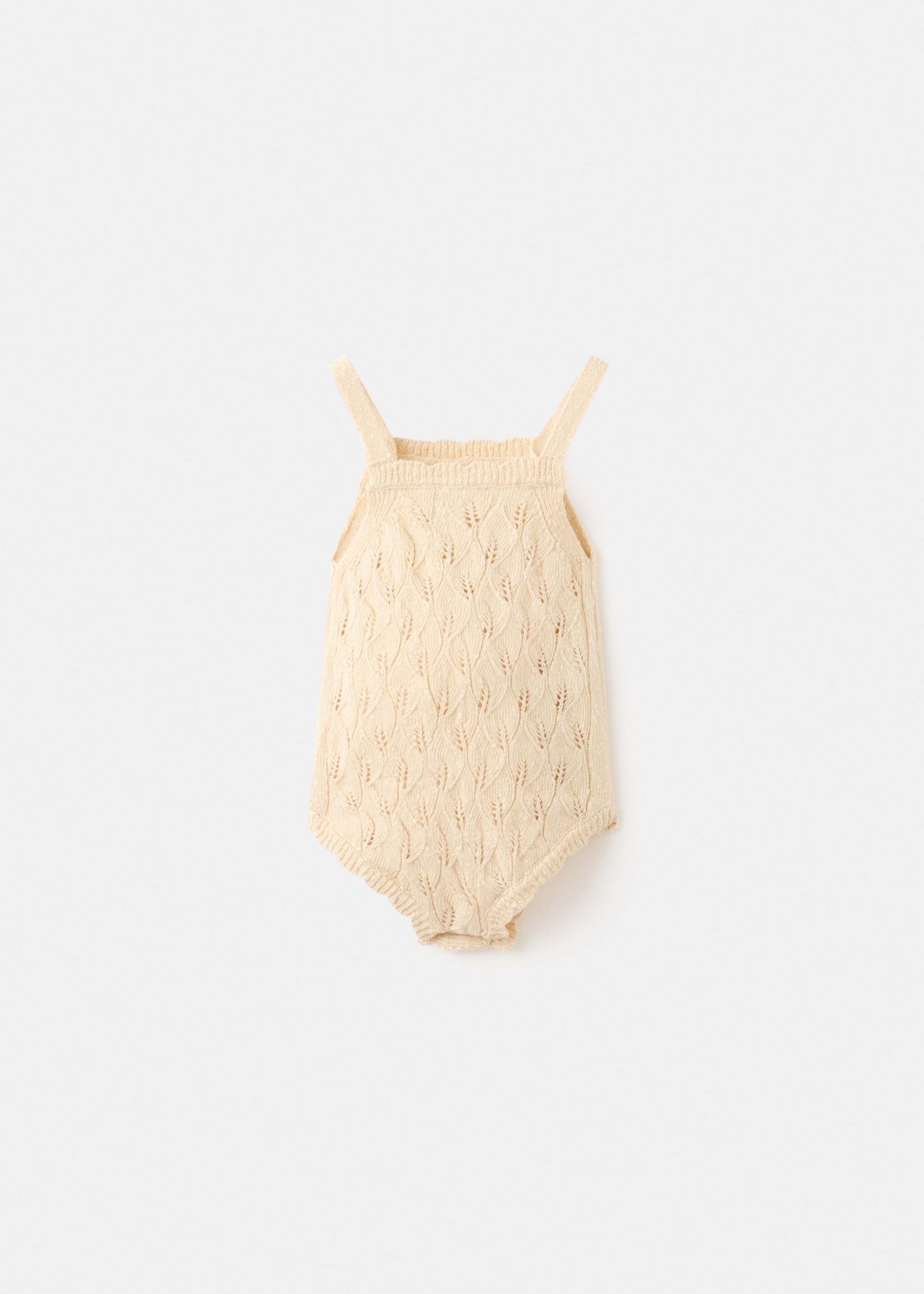 Cotton openwork knitted romper - Reverse of the article, Yellow. Ref: 27076722-00.