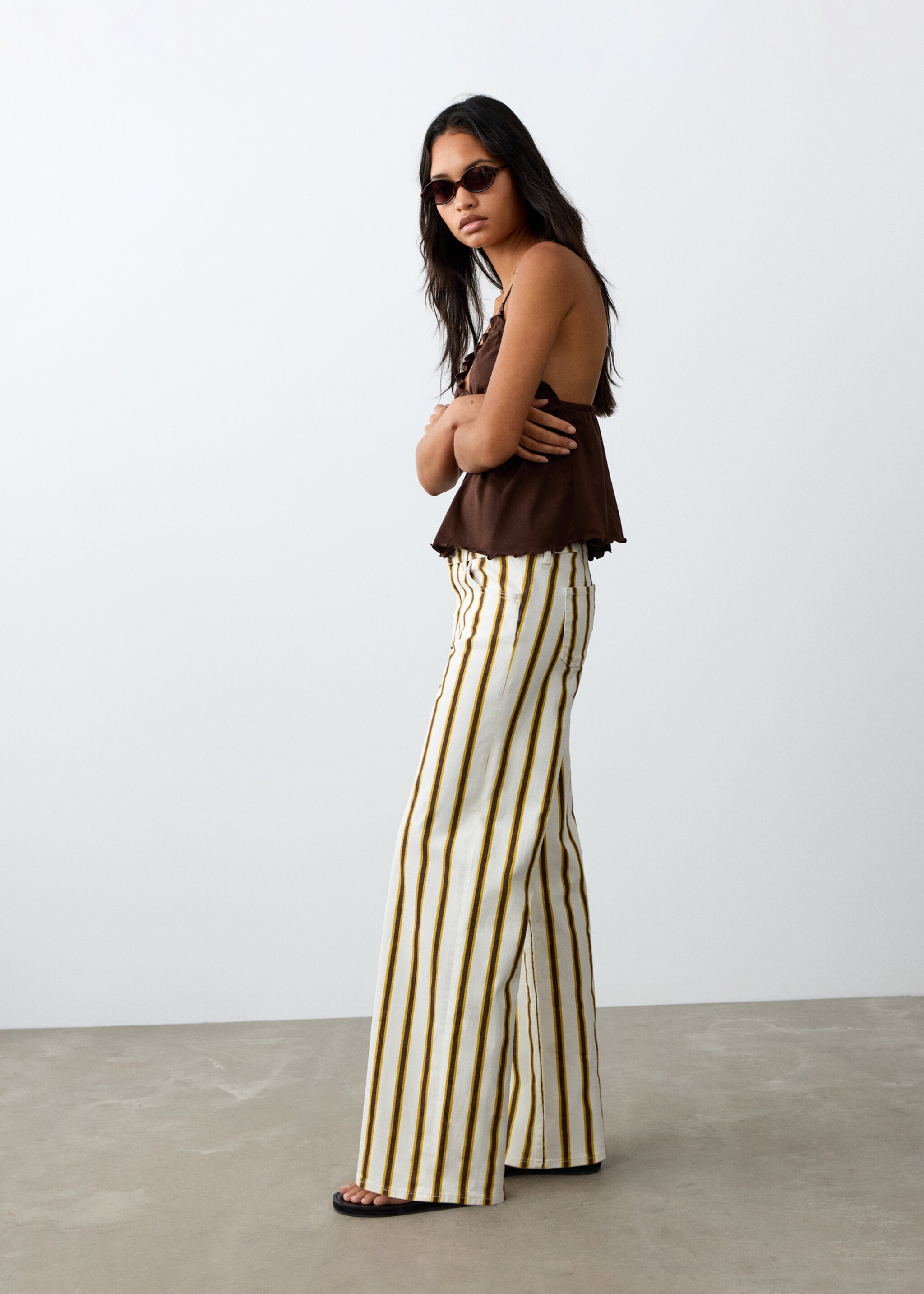 Jean low waist imprimé rayures - Plan moyen, Écru. Ref: 27076726-00.