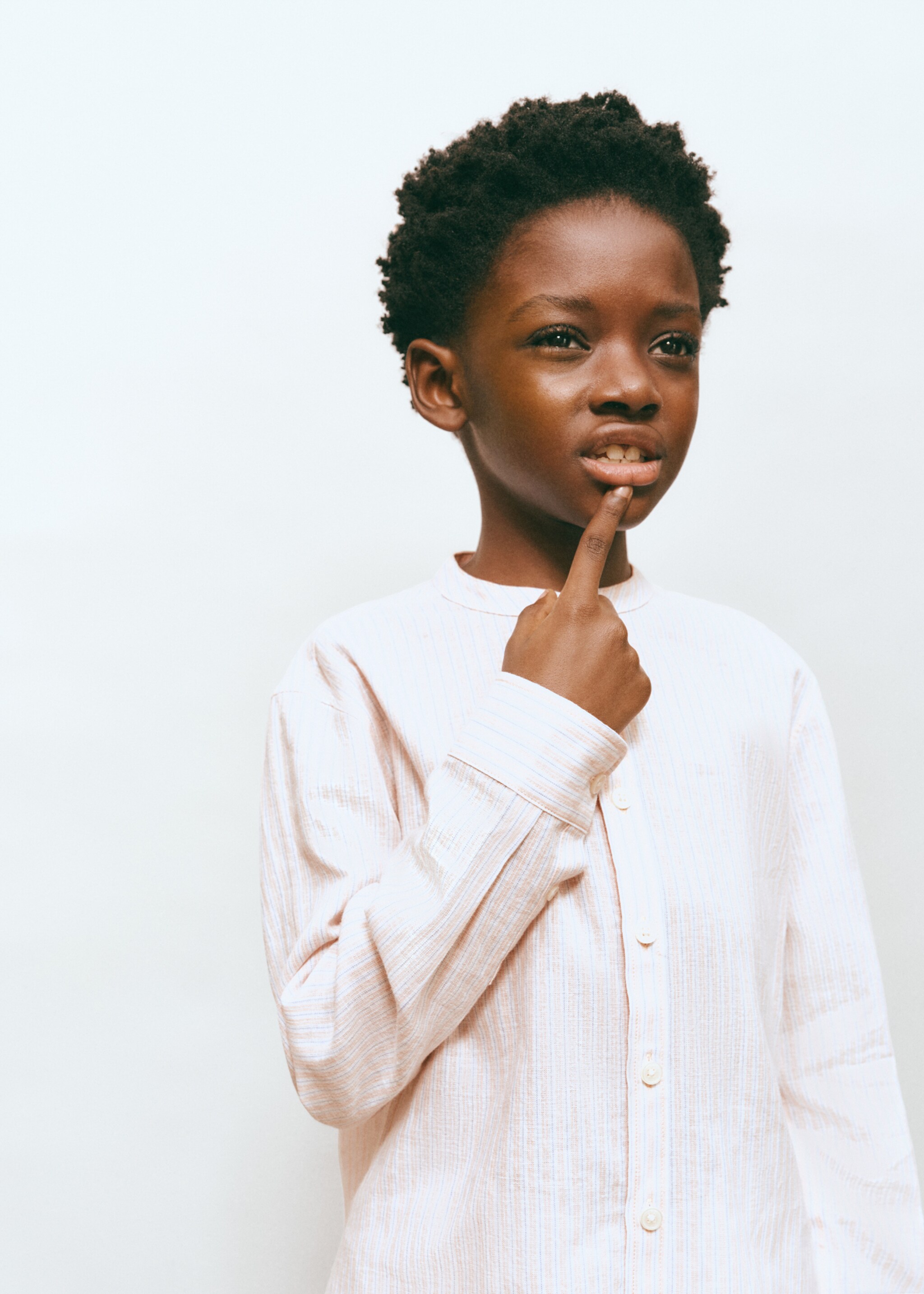 Striped linen shirt with combined stripes - Medium plane, Pale Pink. Ref: 27076727-00.