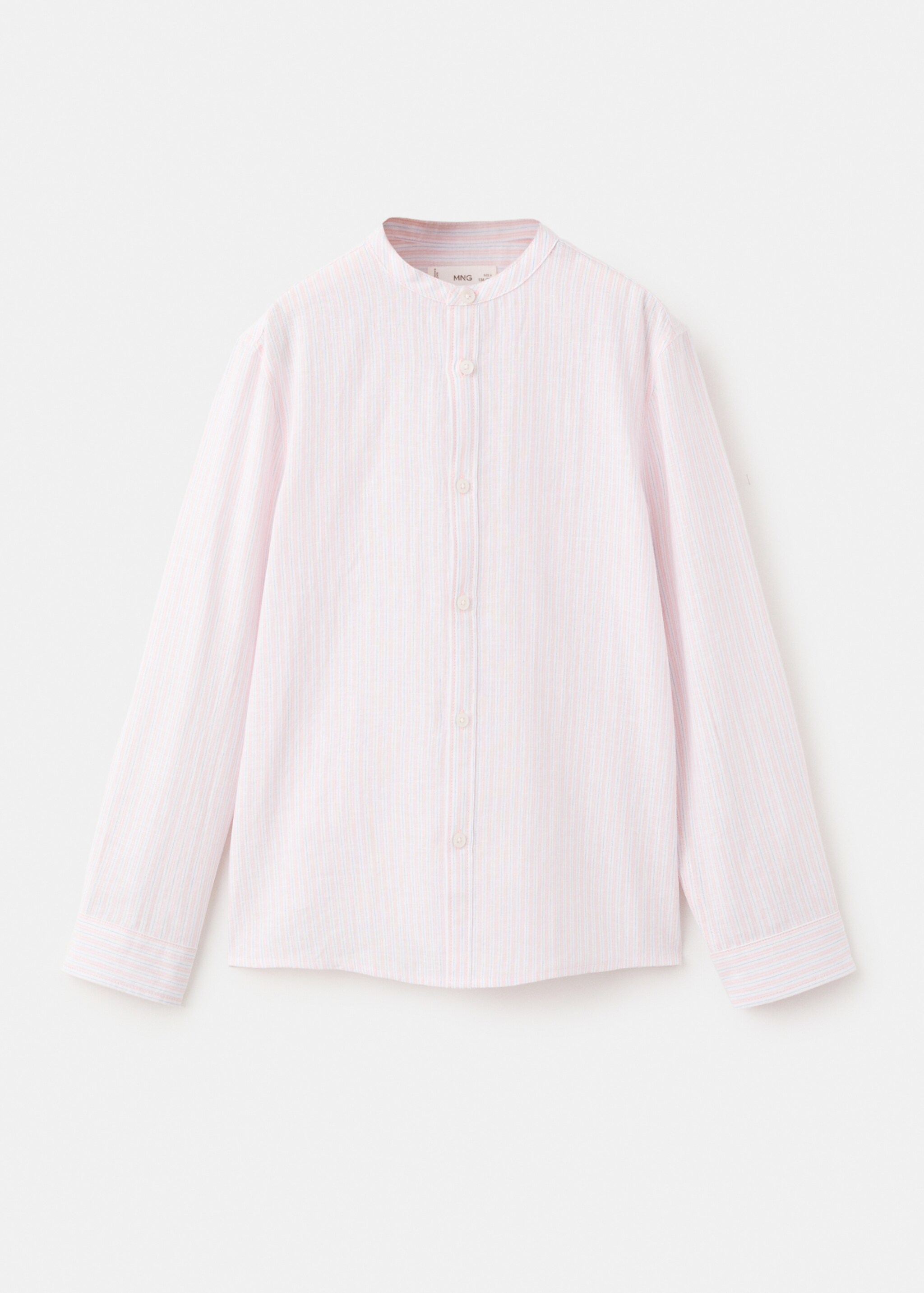 Striped linen shirt with combined stripes - Article without model, Pale Pink. Ref: 27076727-00.