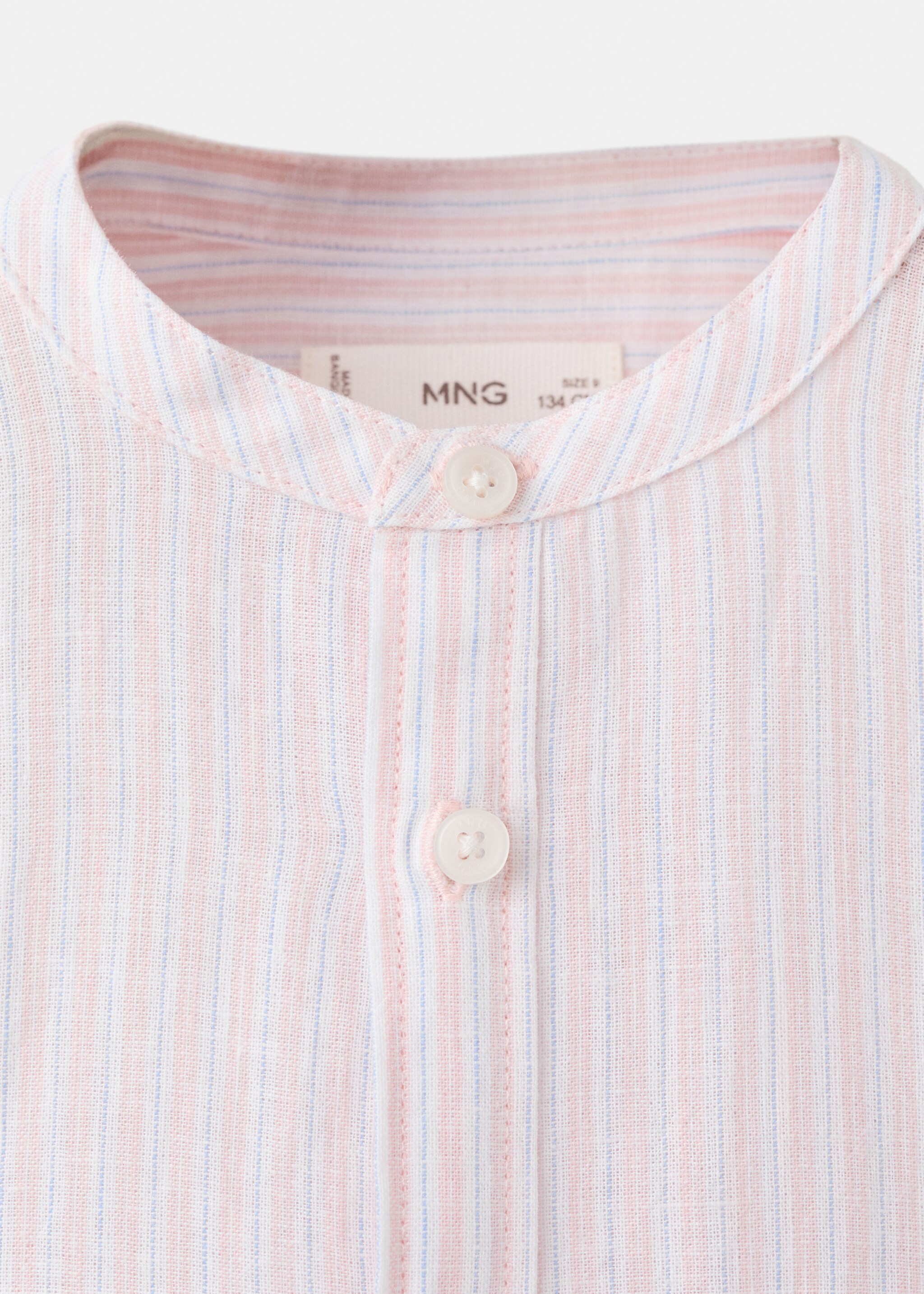 Striped linen shirt with combined stripes - Details of the article 0, Pale Pink. Ref: 27076727-00.