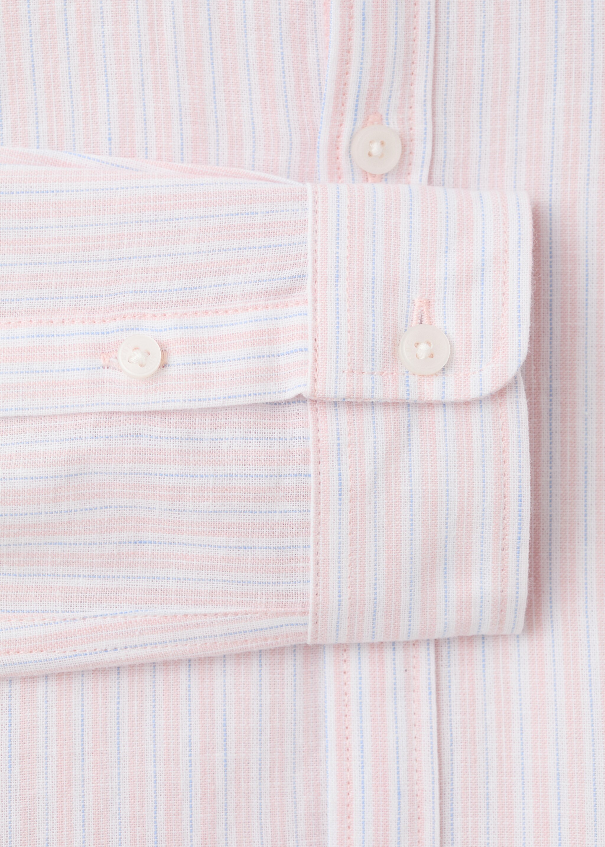 Striped linen shirt with combined stripes - Details of the article 8, Pale Pink. Ref: 27076727-00.