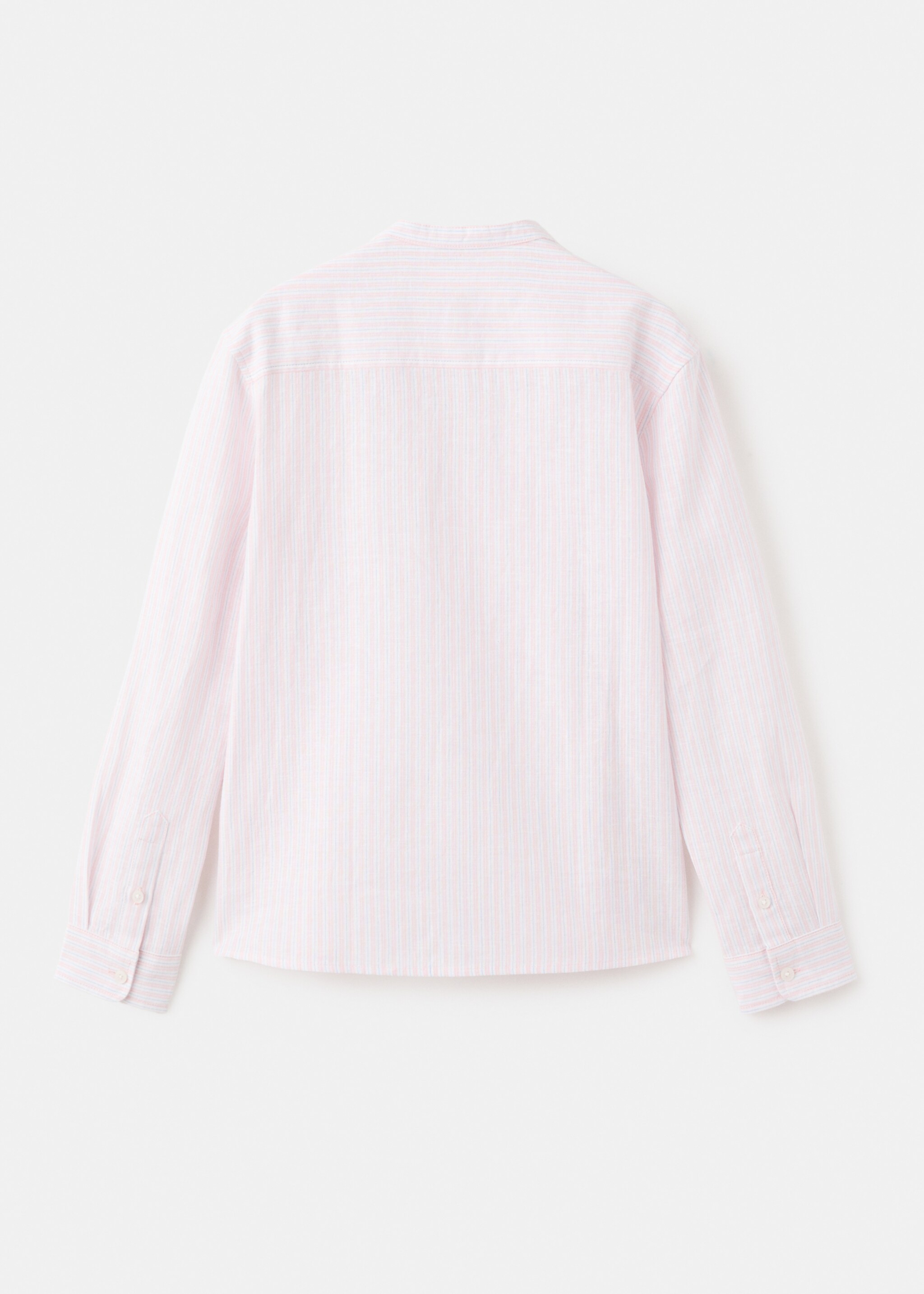 Striped linen shirt with combined stripes - Reverse of the article, Pale Pink. Ref: 27076727-00.