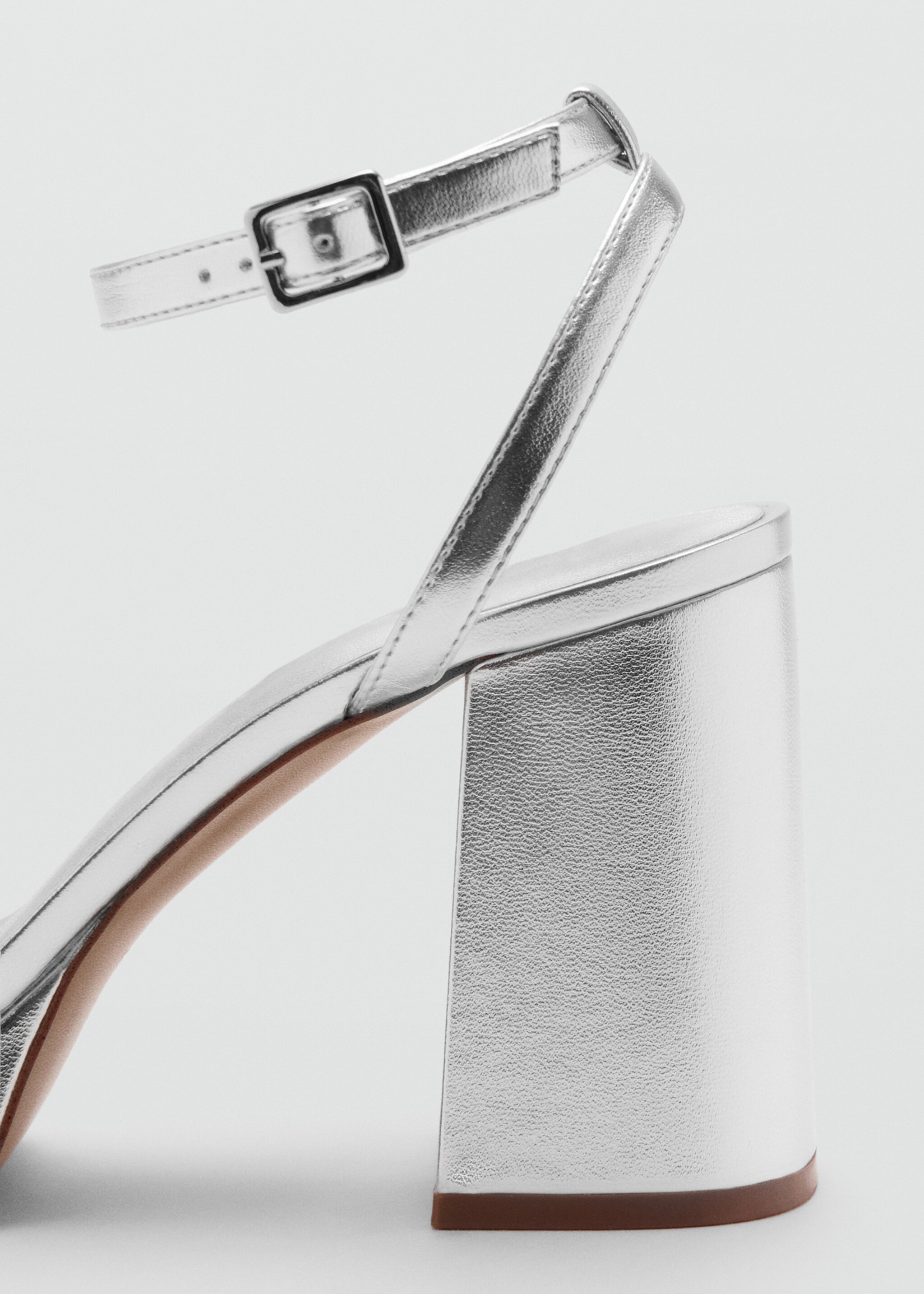 Metallic-effect heeled sandals - Details of the article 1, Silver. Ref: 27076728-00.