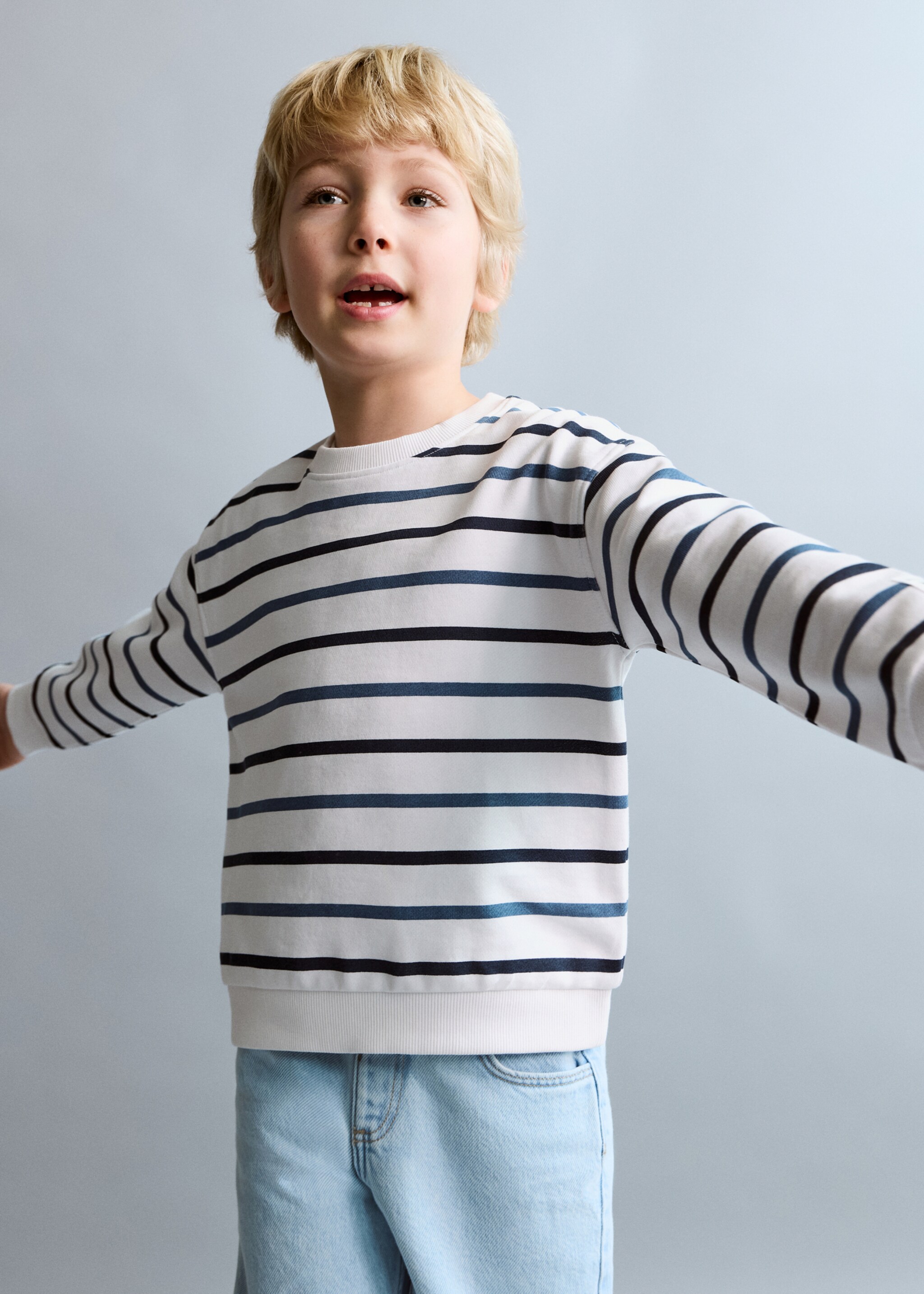 Sweat-shirt coton rayures - Plan moyen, Bleu marine. Ref: 27076732-00.