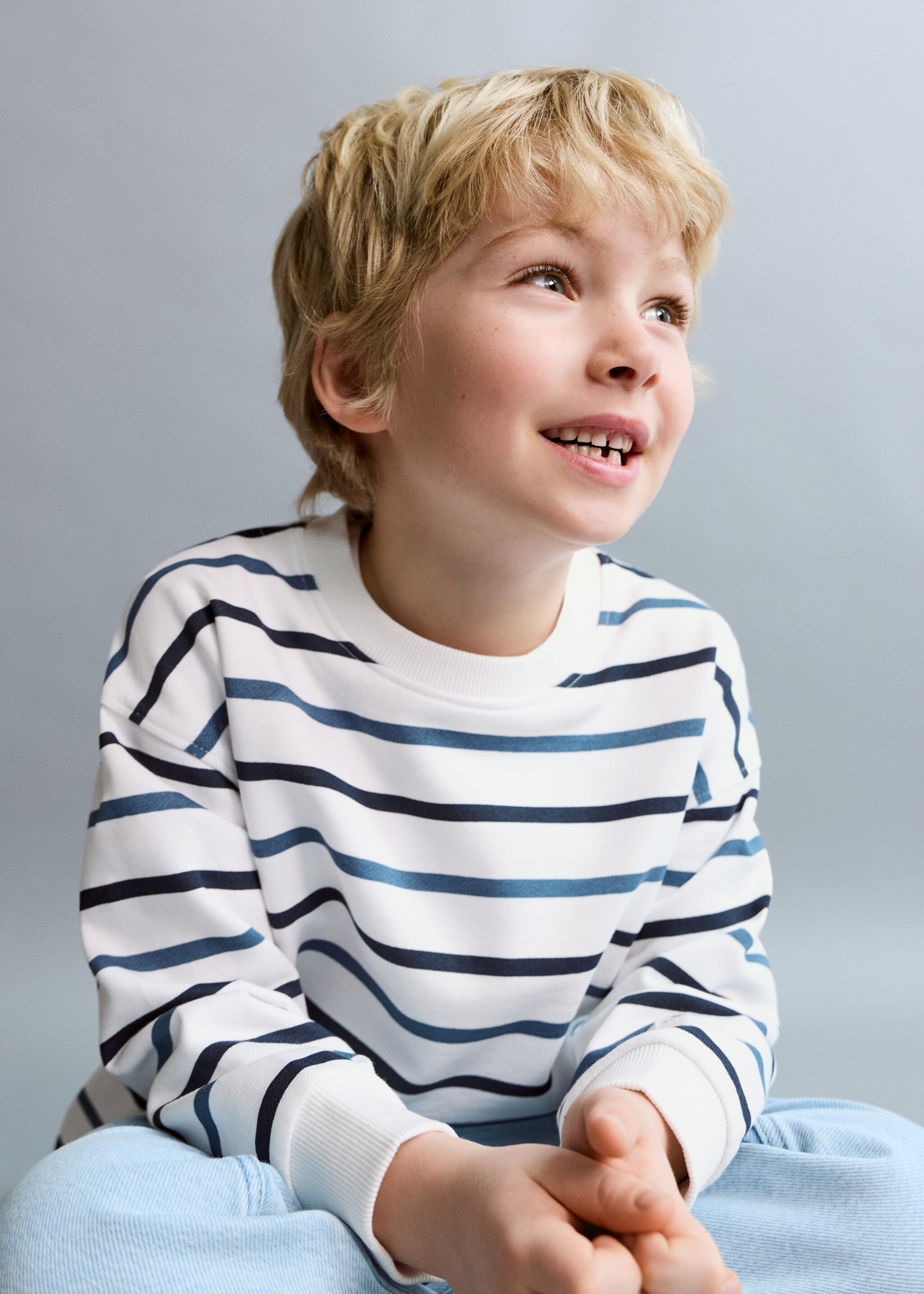 Sweat-shirt coton rayures - Détail de l'article 1, Bleu marine. Ref: 27076732-00.