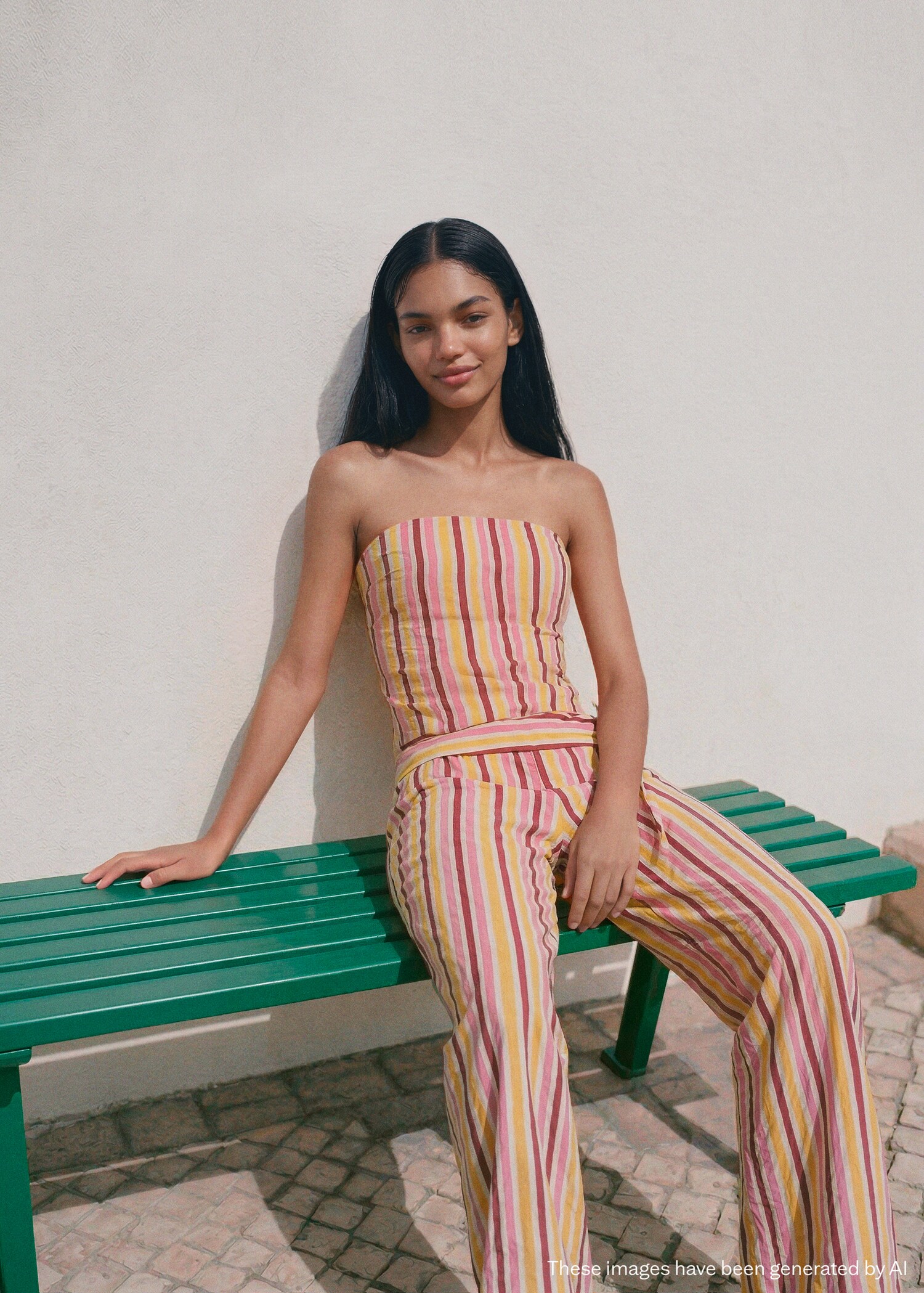 Pantalon fluide à rayures combinées - Plan moyen