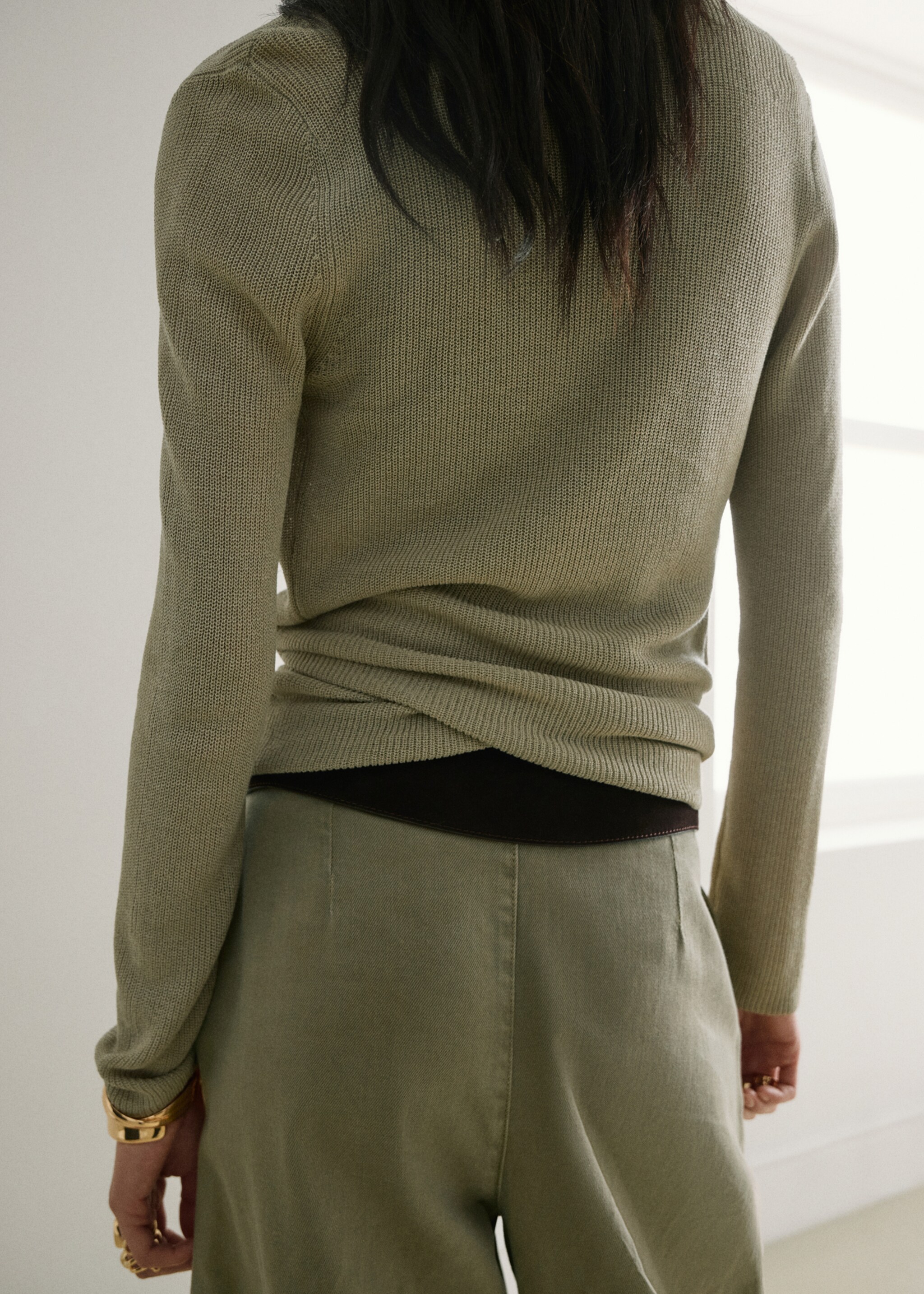 Knitted cardigan with bow - Reverse of the article, Aqua Green. Ref: 27077138-00.