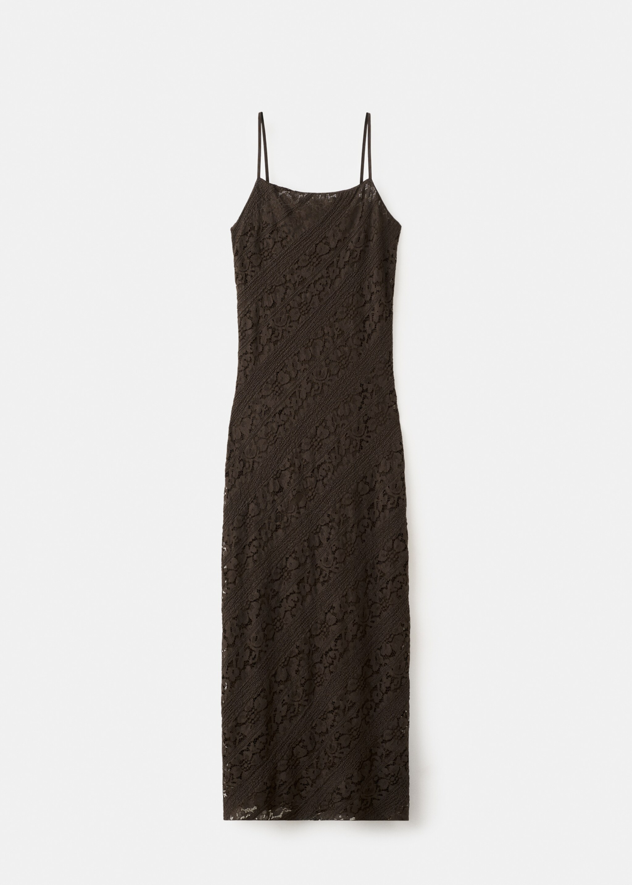 Semi-transparent lace long dress - Article without model, Brown. Ref: 27077142-00.