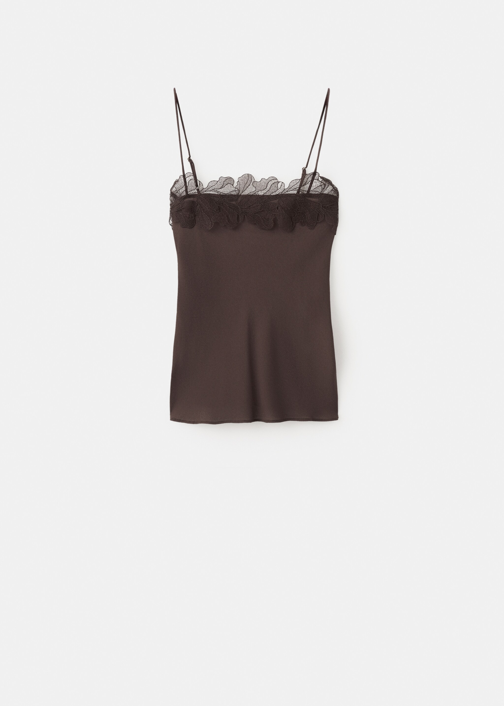 Lace trim top - Article without model, Chocolate. Ref: 27077145-00.