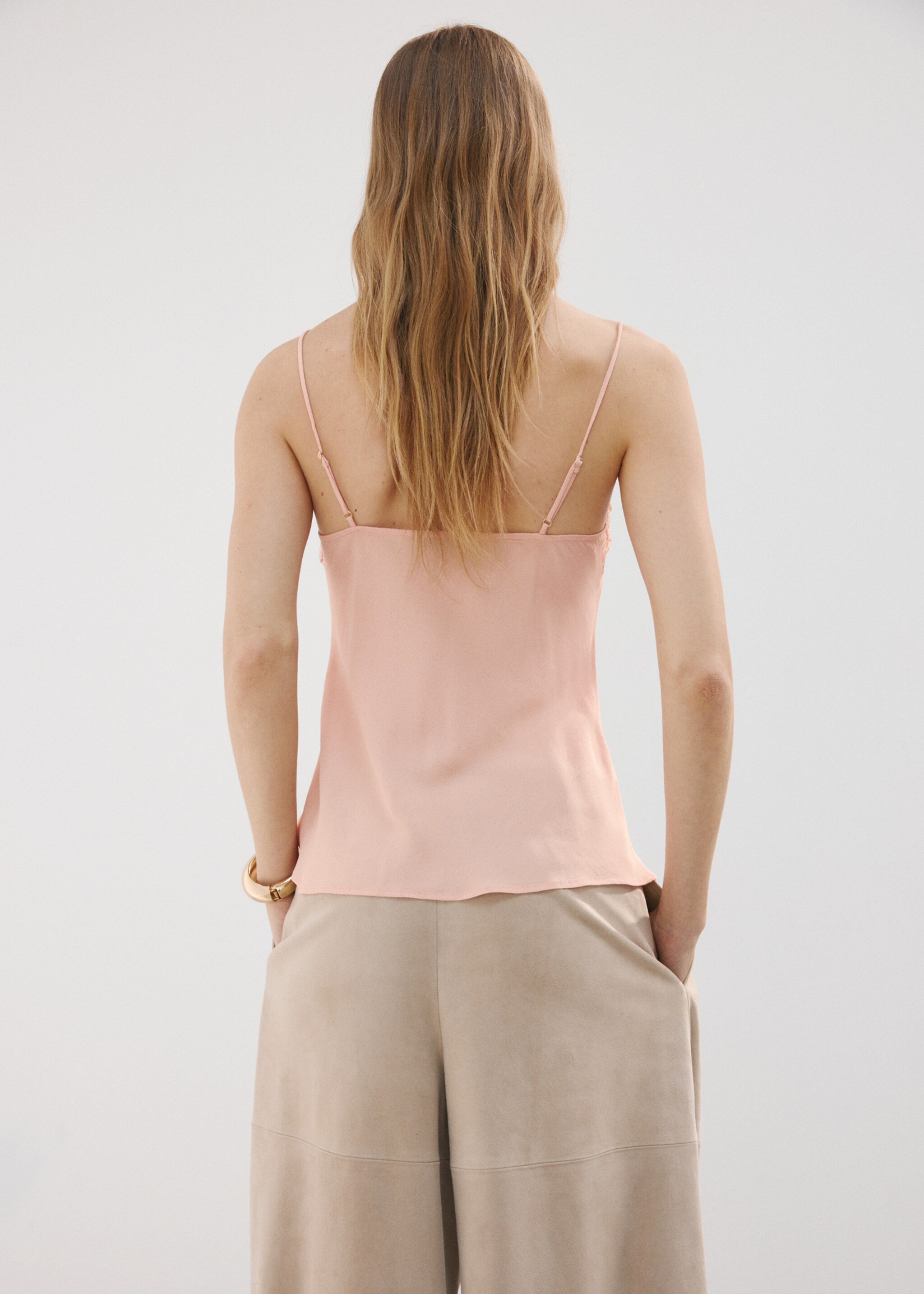 Lace trim top - Reverse of the article, Pink. Ref: 27077145-00.