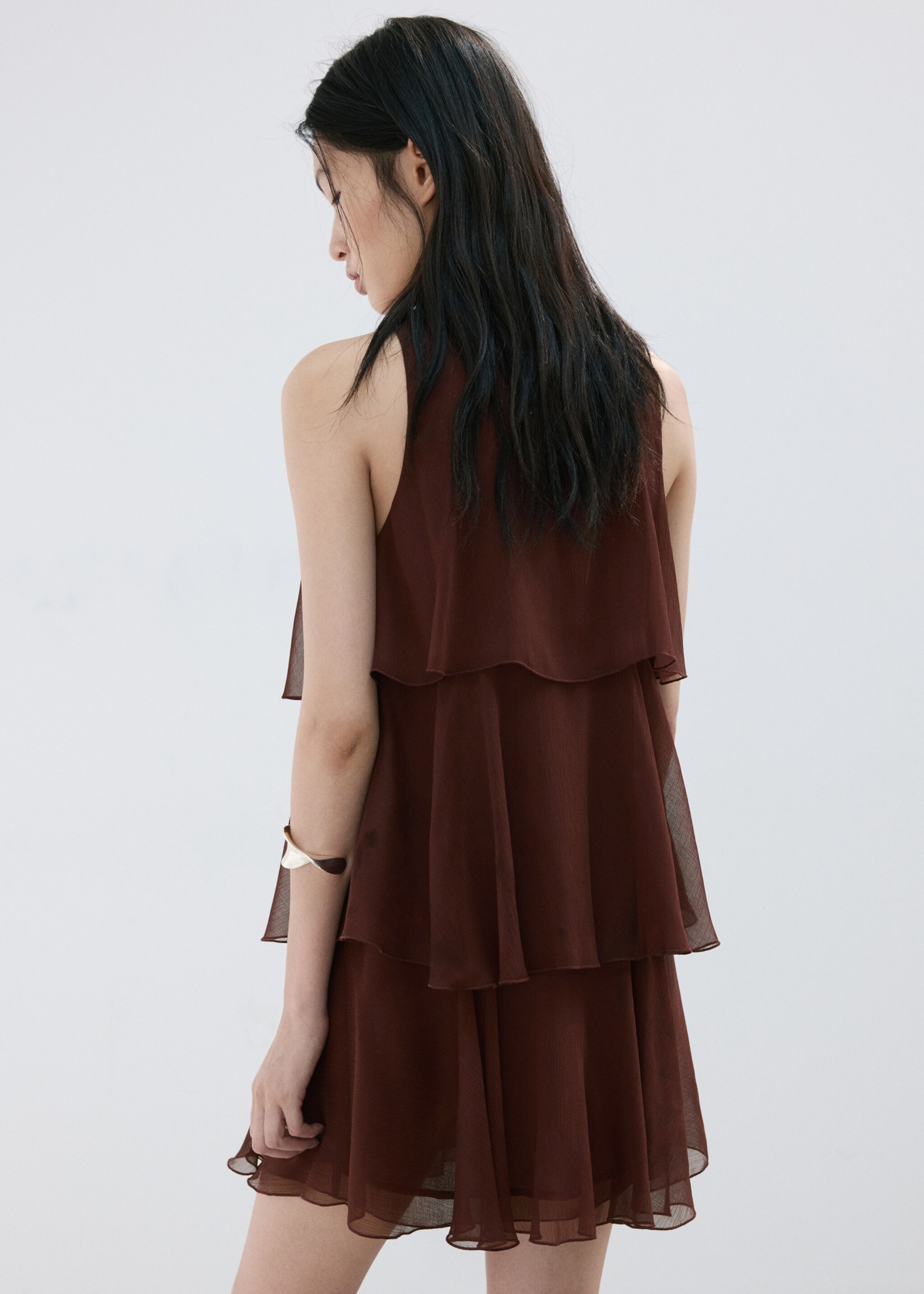 Ruffled draped dress - Reverse of the article, Chocolate. Ref: 27077149-00.