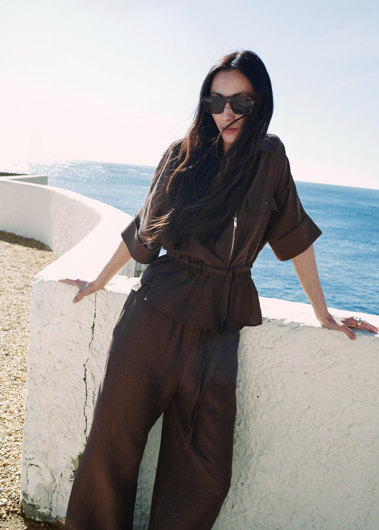 Linen blouse with belt - Medium plane