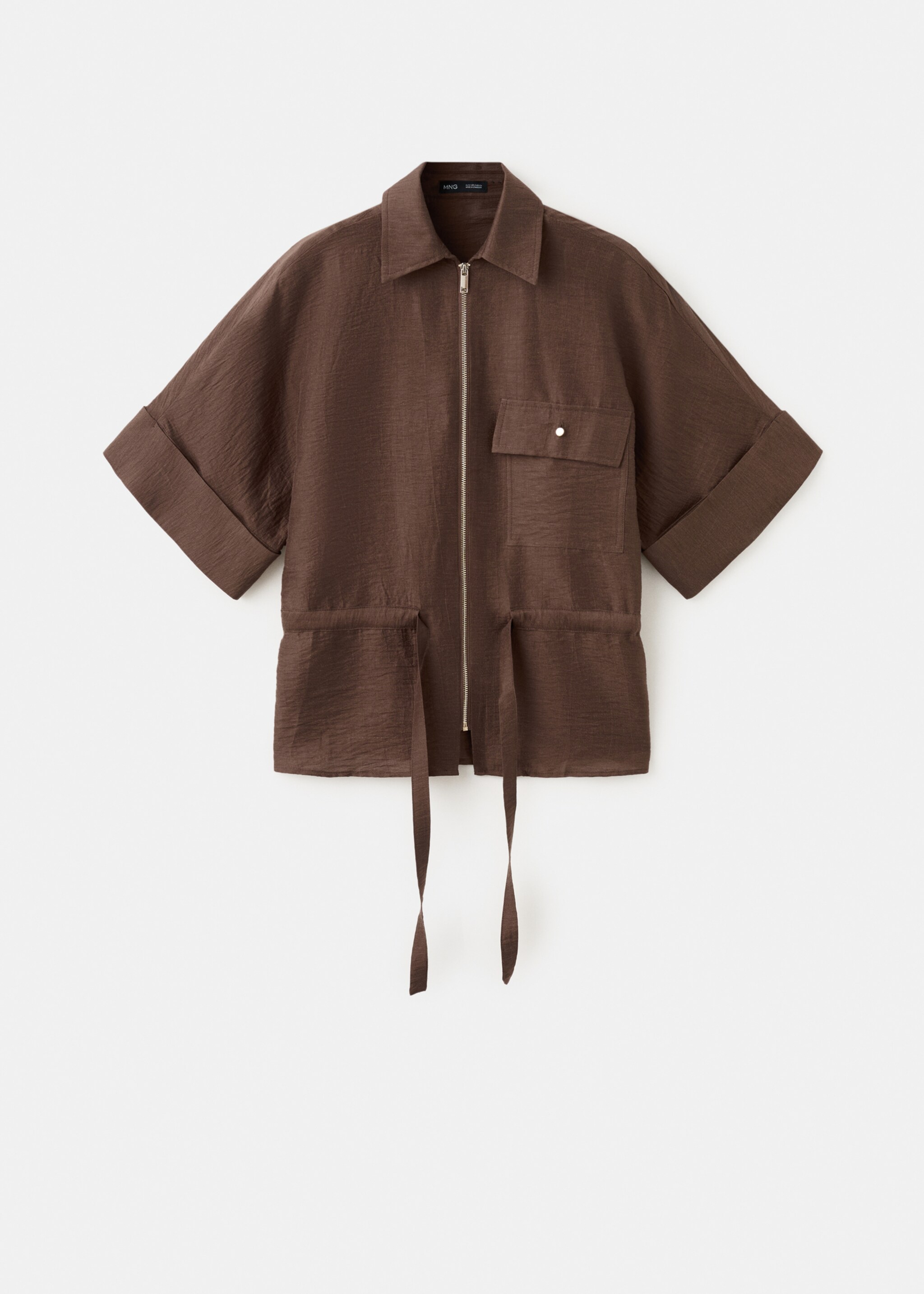 Linen blouse with belt - Article without model, Brown. Ref: 27077150-00.