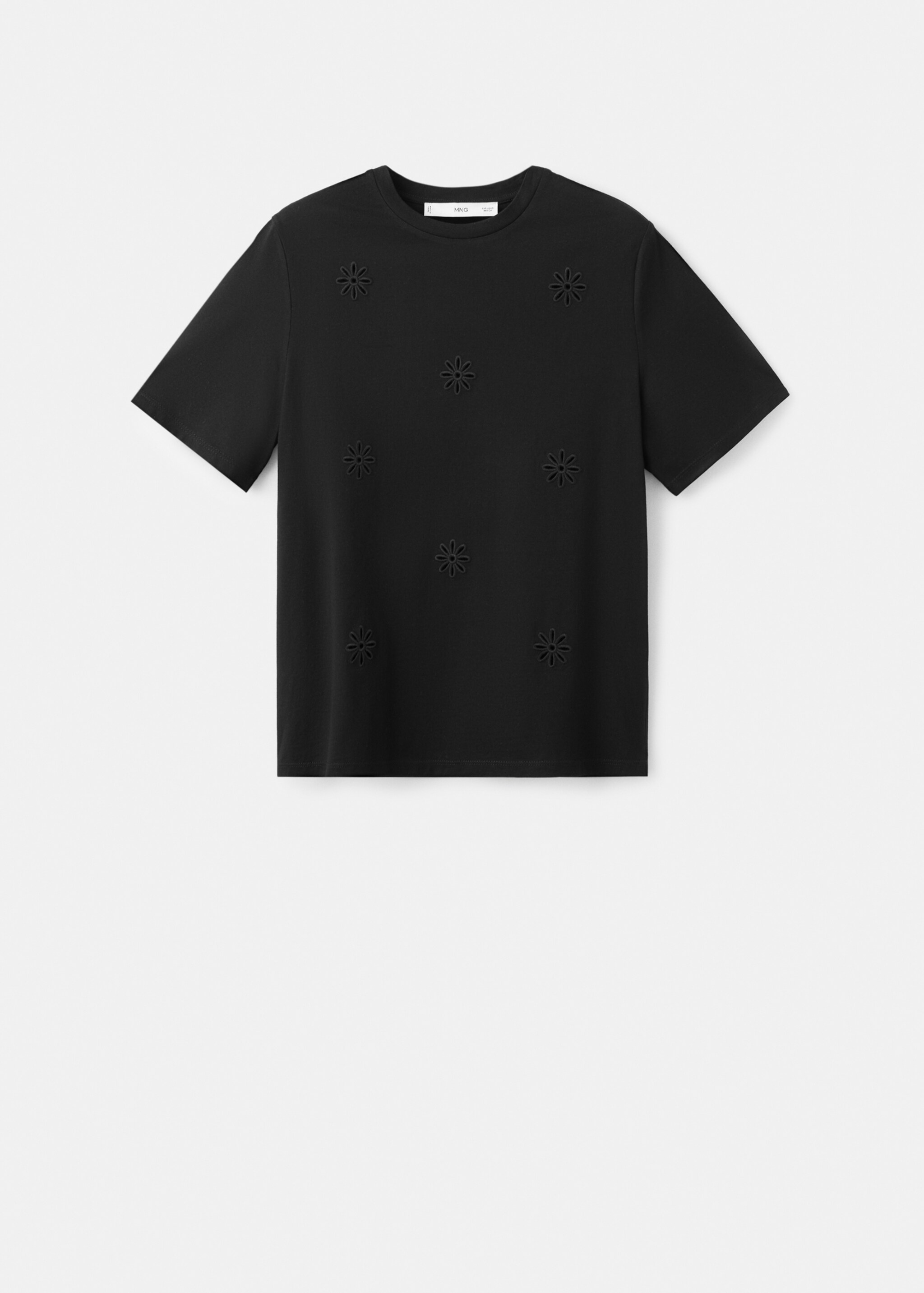 Embroidered cutwork cotton T-shirt - Article without model, Black. Ref: 27077152-00.