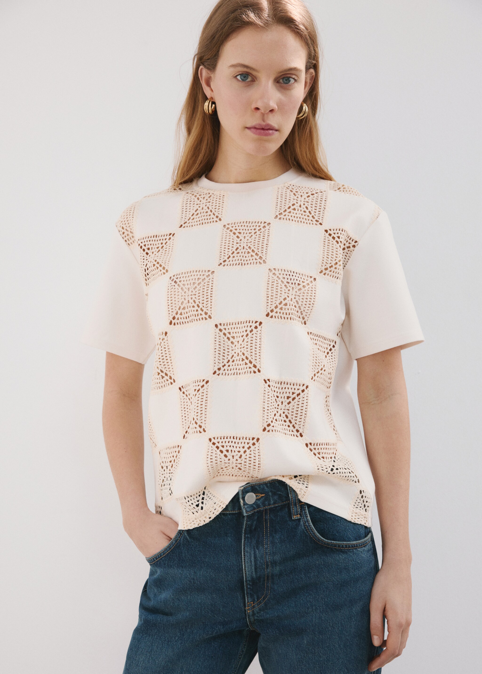 Crochet print T-shirt - Medium plane, Off White. Ref: 27077156-00.