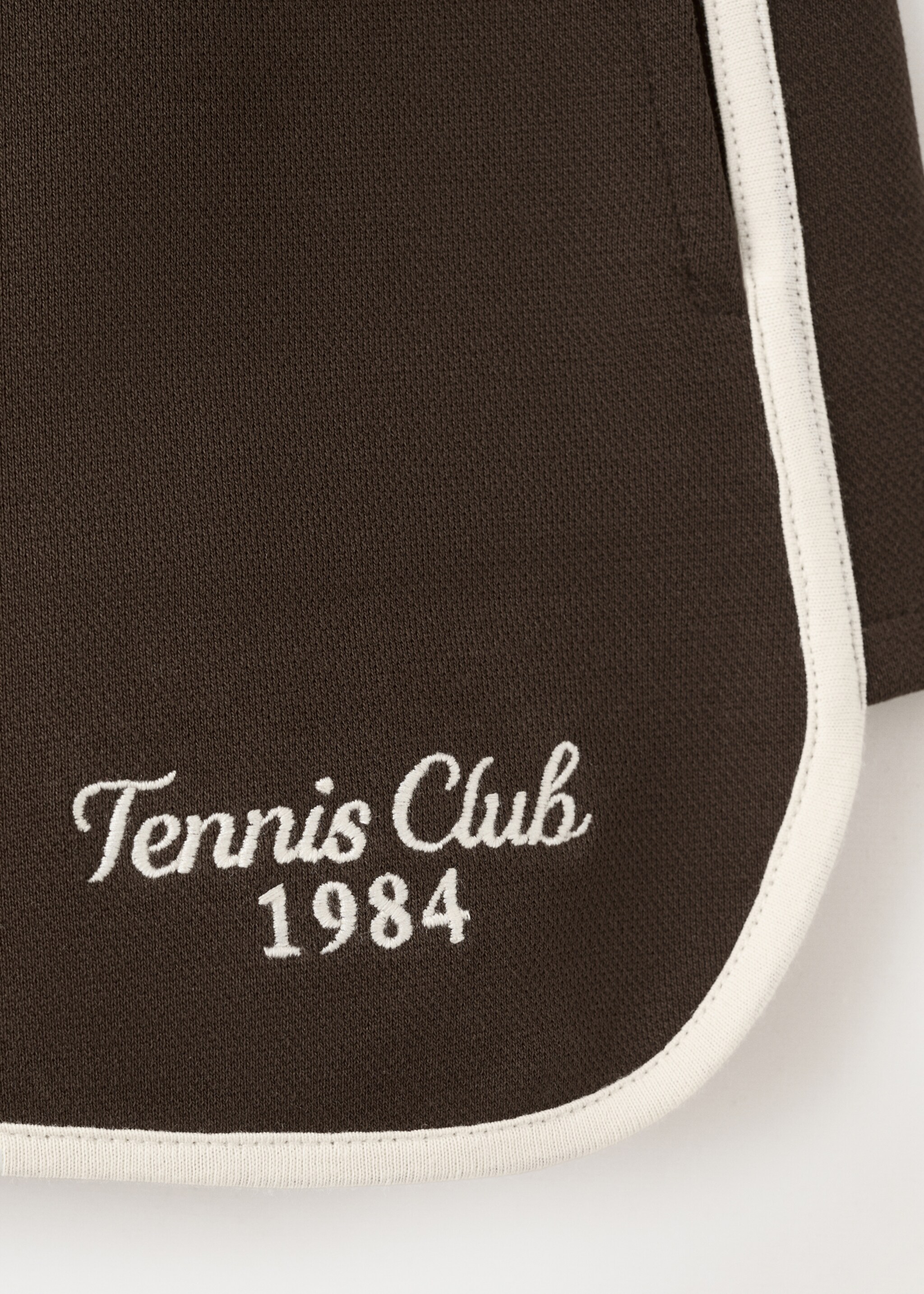 Cotton shorts with embroidered message - Details of the article 0, Brown. Ref: 27077163-00.