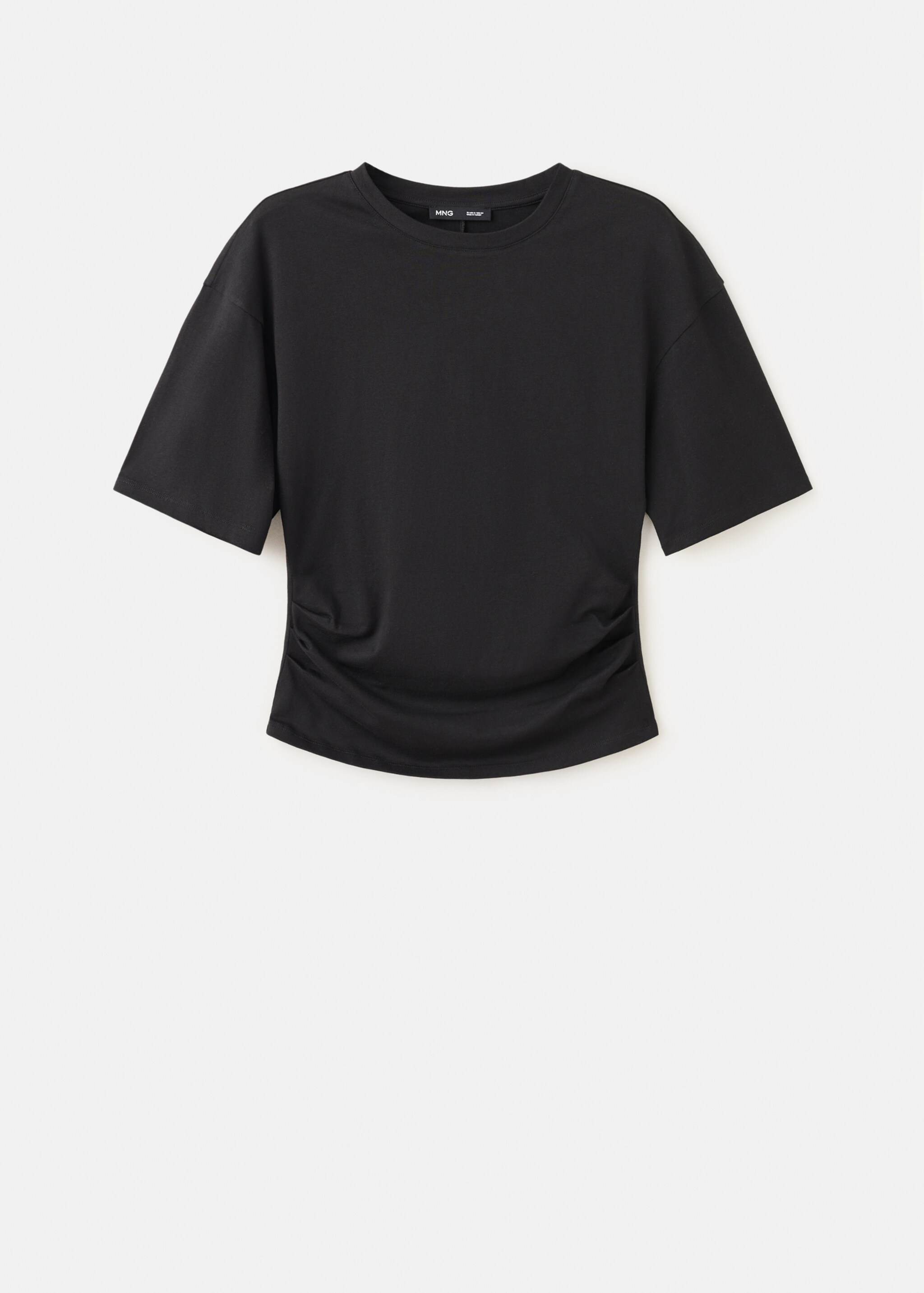 Baumwoll-T-Shirt mit Raffdetail - Artikel ohne Model, Schwarz. Ref: 27077166-00.