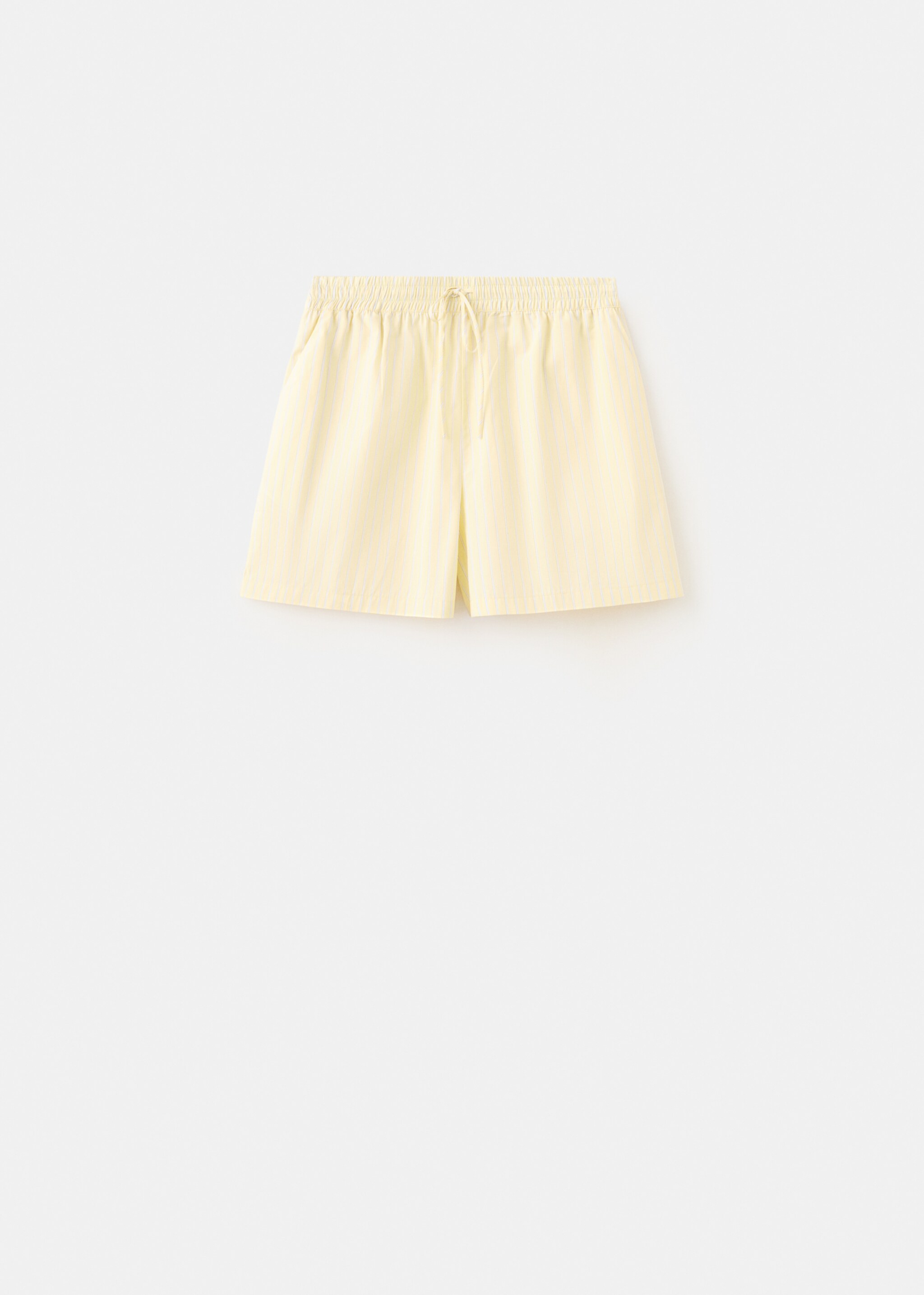 Striped poplin shorts with embroidered message - Article without model, Yellow. Ref: 27077167-00.