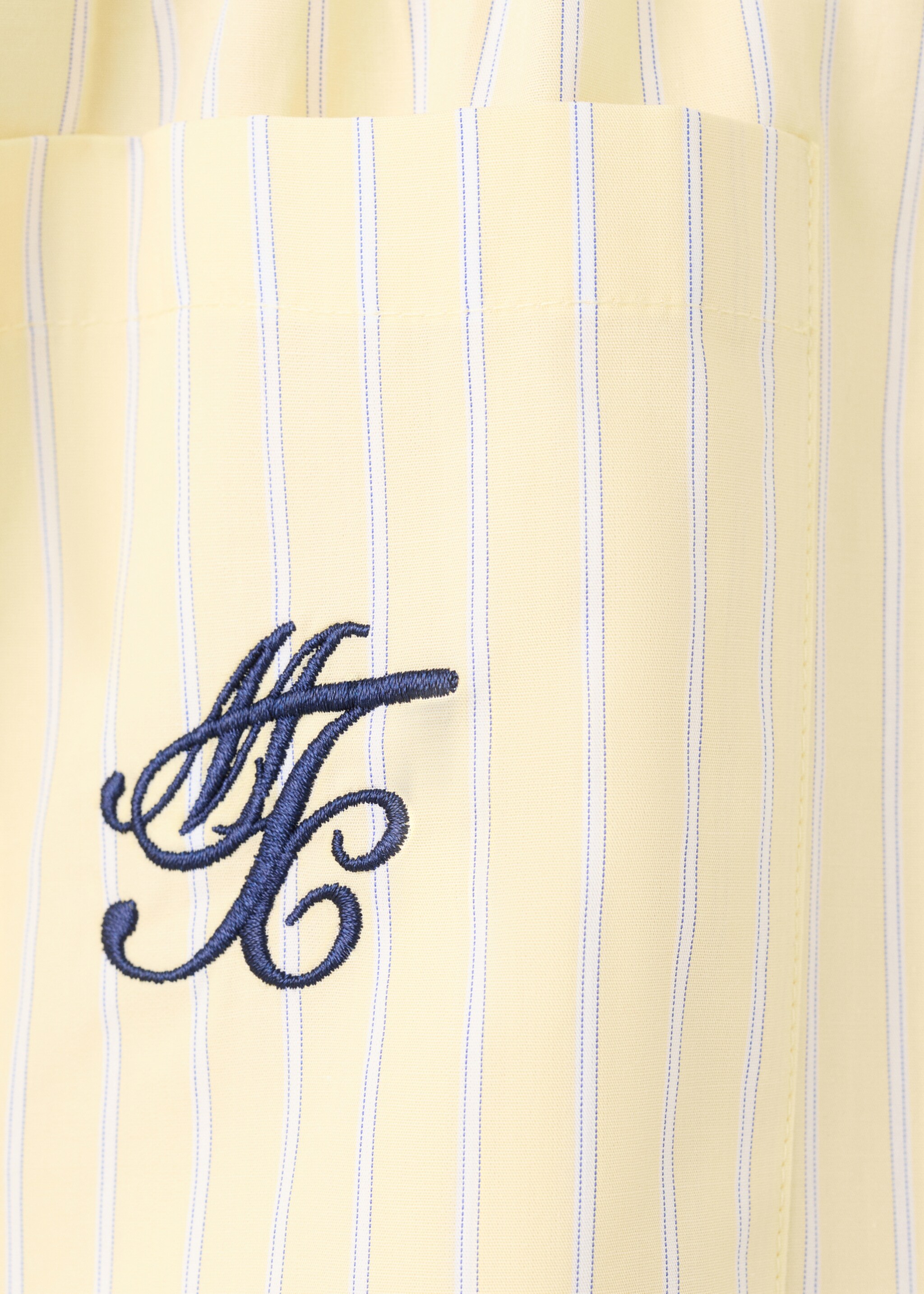 Striped poplin shorts with embroidered message - Details of the article 0, Yellow. Ref: 27077167-00.