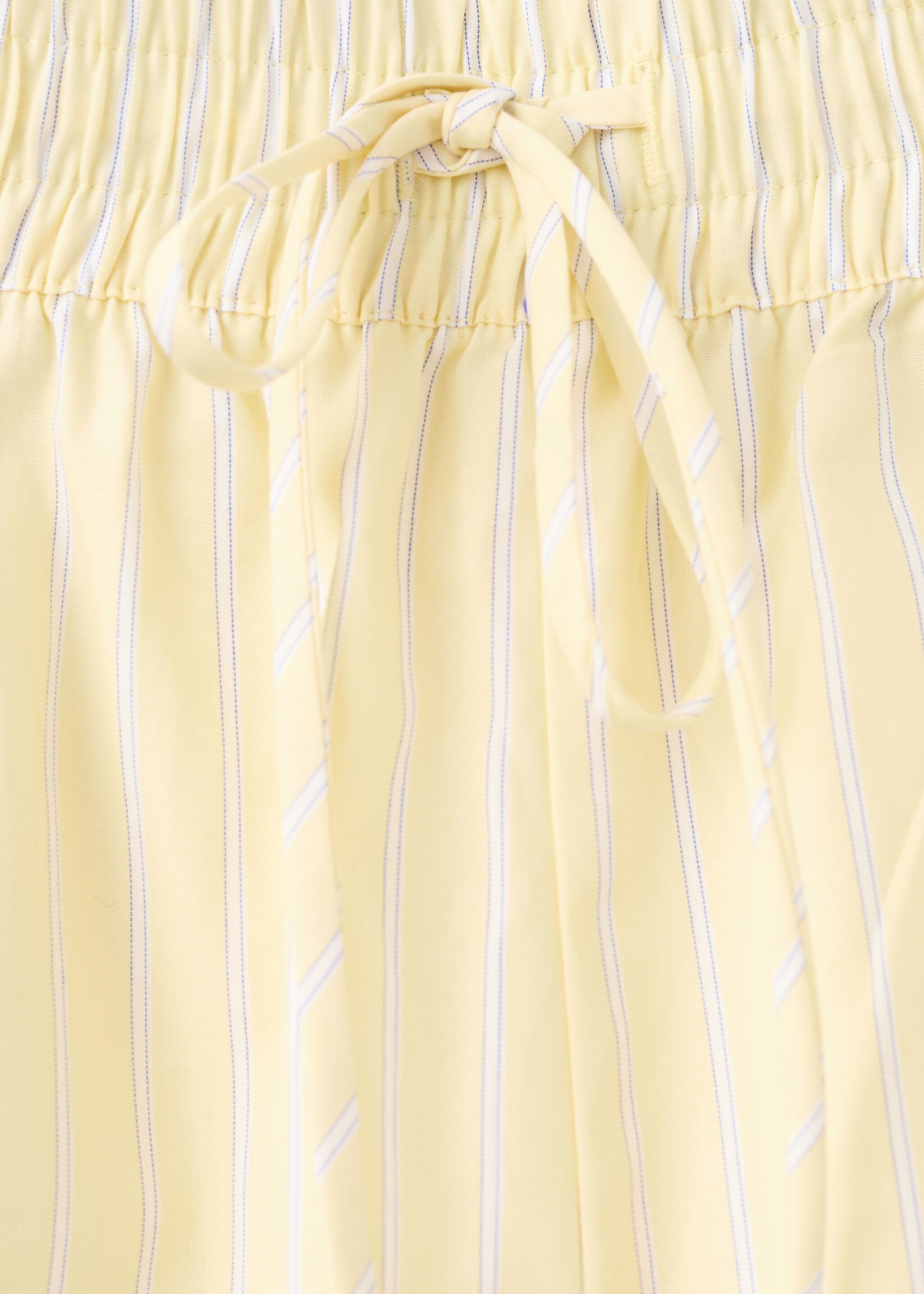 Striped poplin shorts with embroidered message - Details of the article 8, Yellow. Ref: 27077167-00.