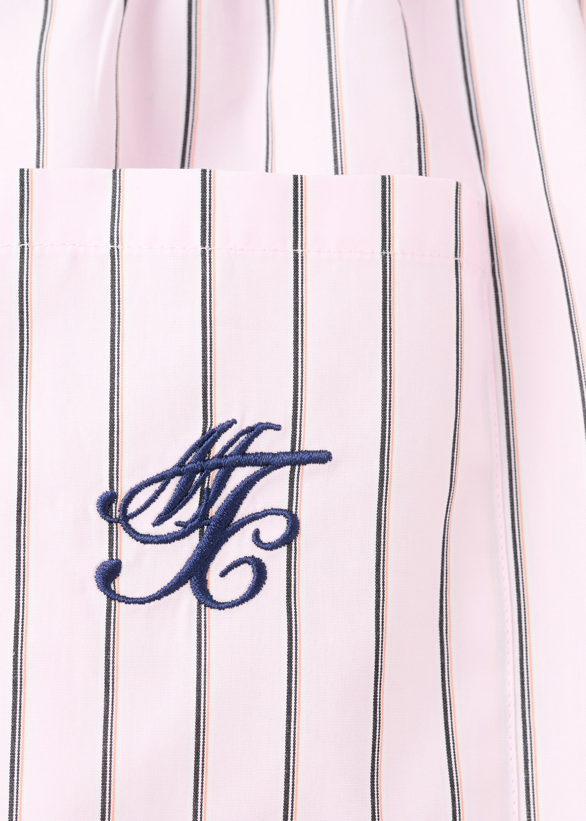 Striped poplin shorts with embroidered message - Details of the article 0, Pastel Pink. Ref: 27077167-00.