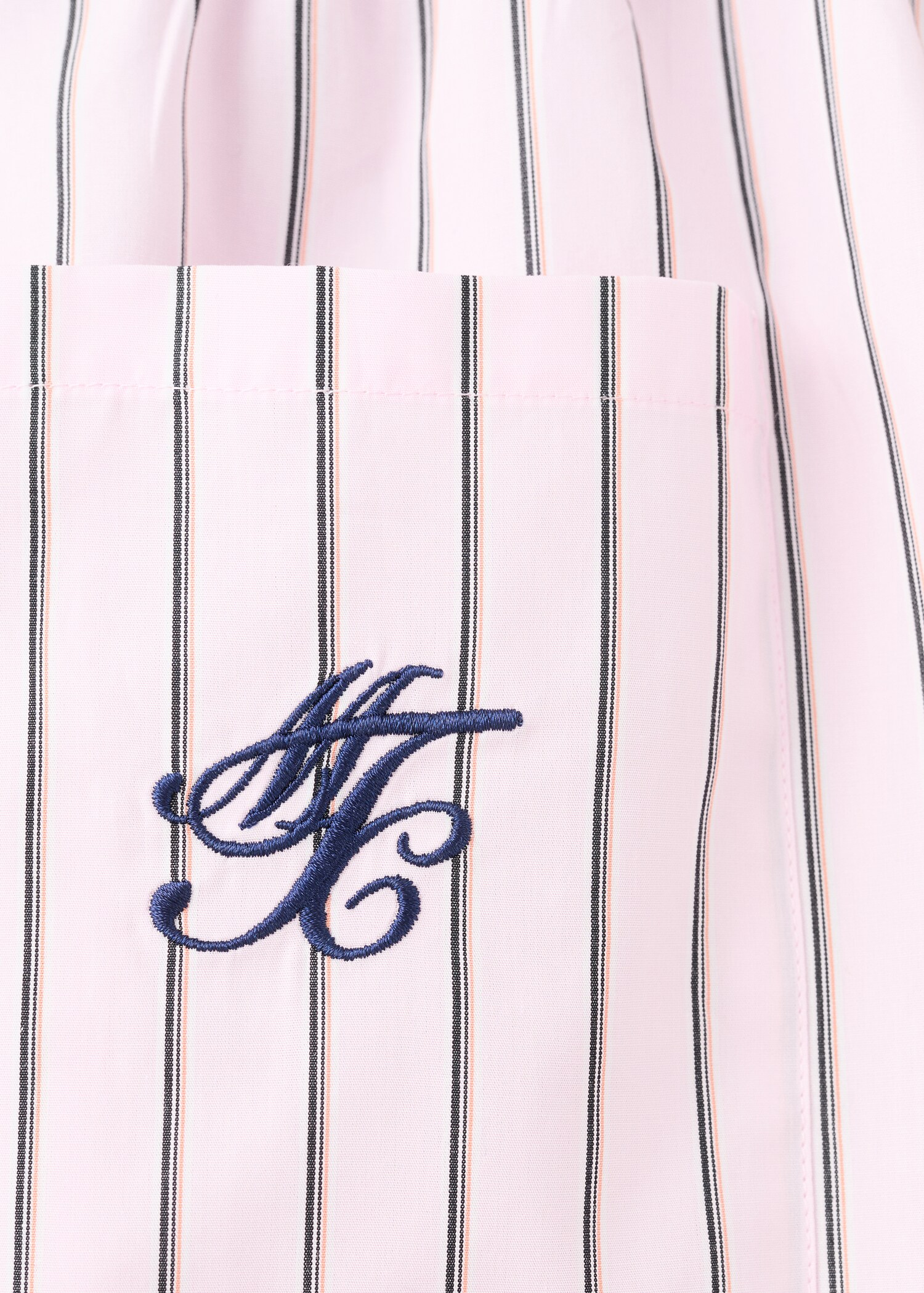 Striped poplin shorts with embroidered message - Details of the article 0