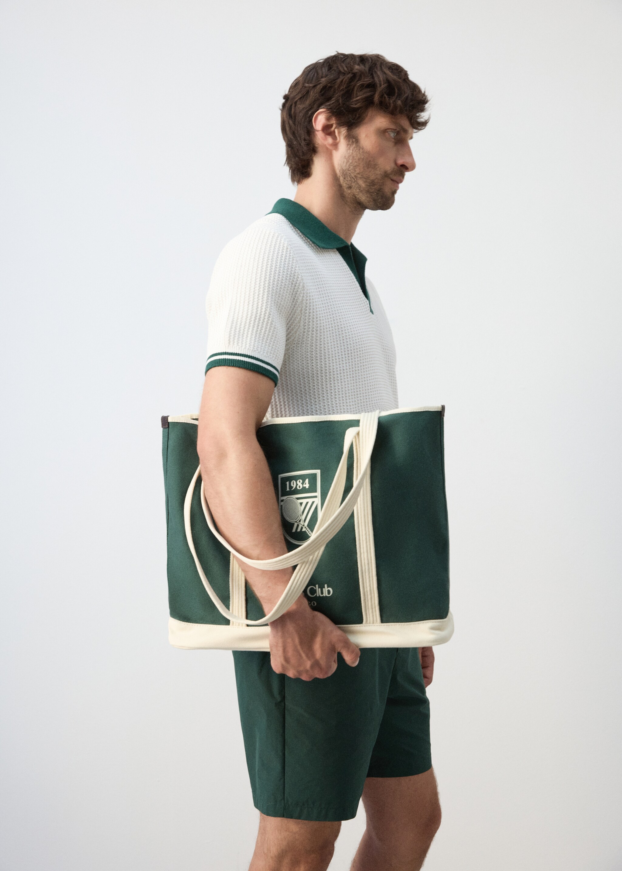 Shopper bag with embroidered message - Details of the article 9, Khaki. Ref: 27077784-00.