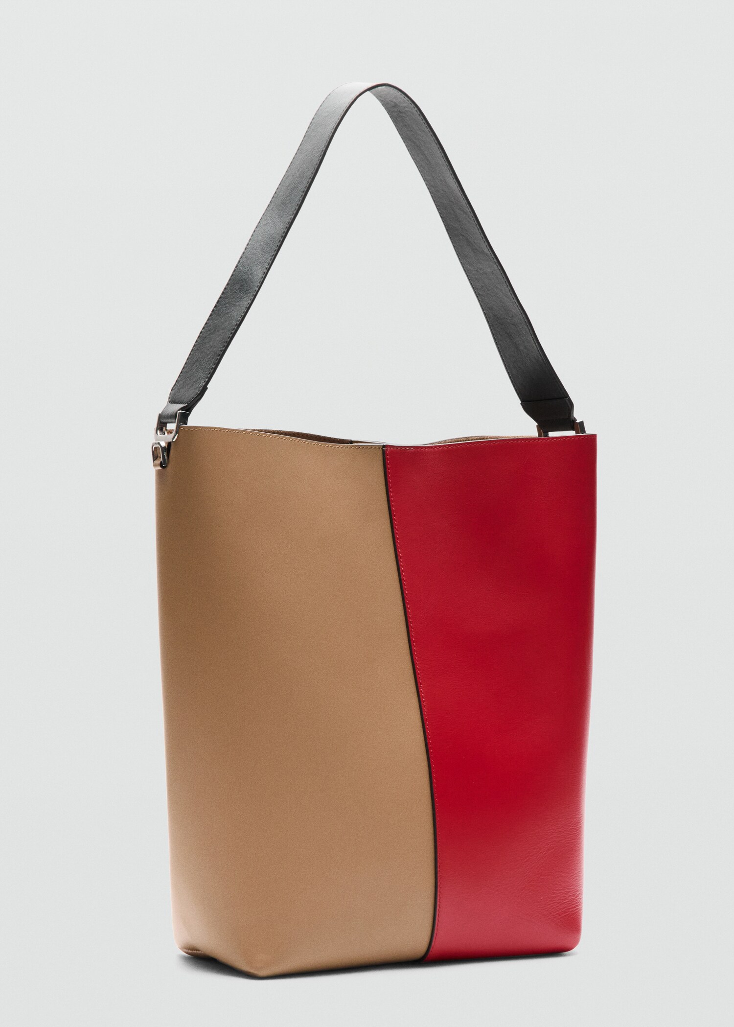 Bicolour leather bucket bag - Medium plane