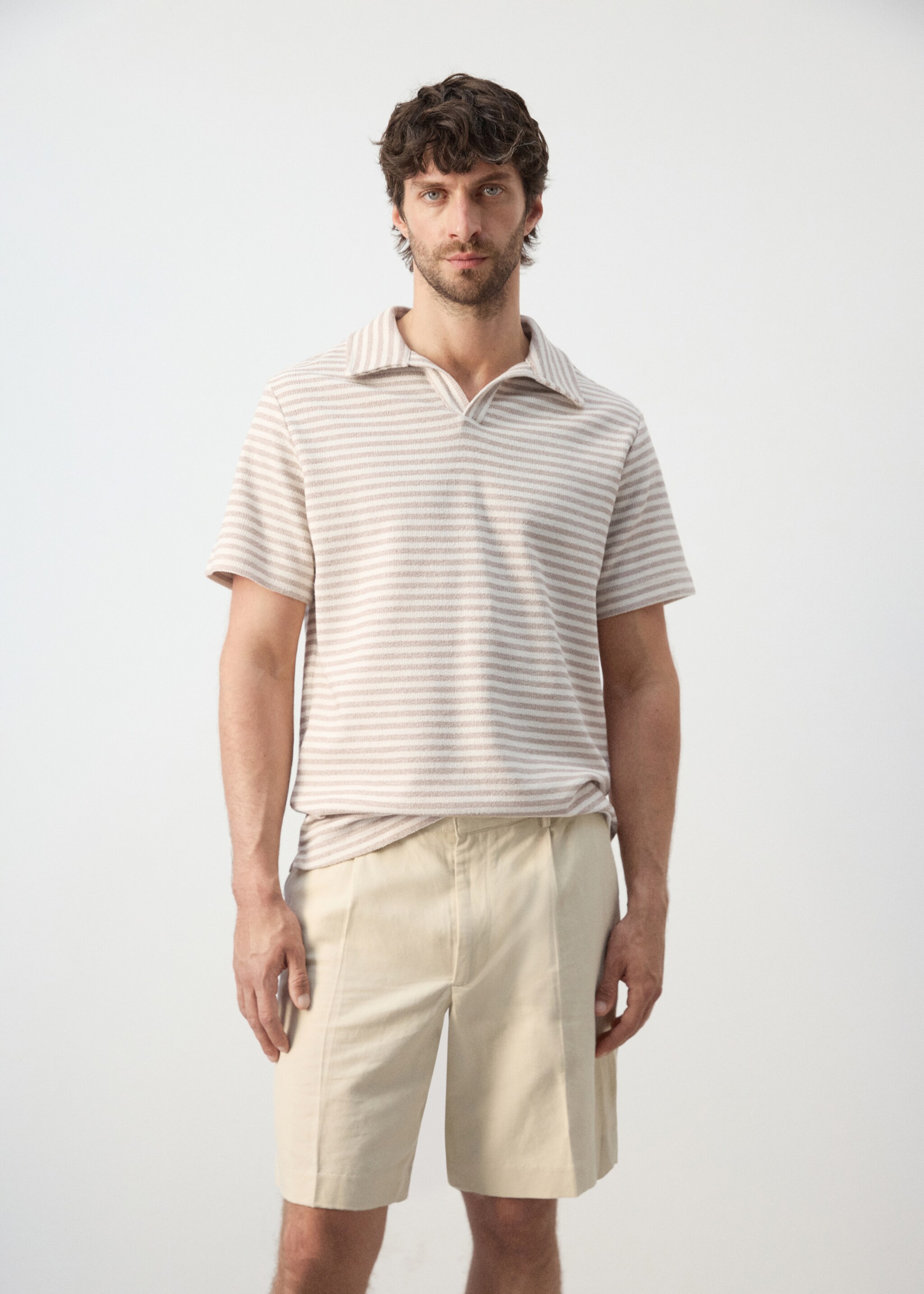 Regular fit textured stripe polo - Medium plane, Beige. Ref: 27077896-00.